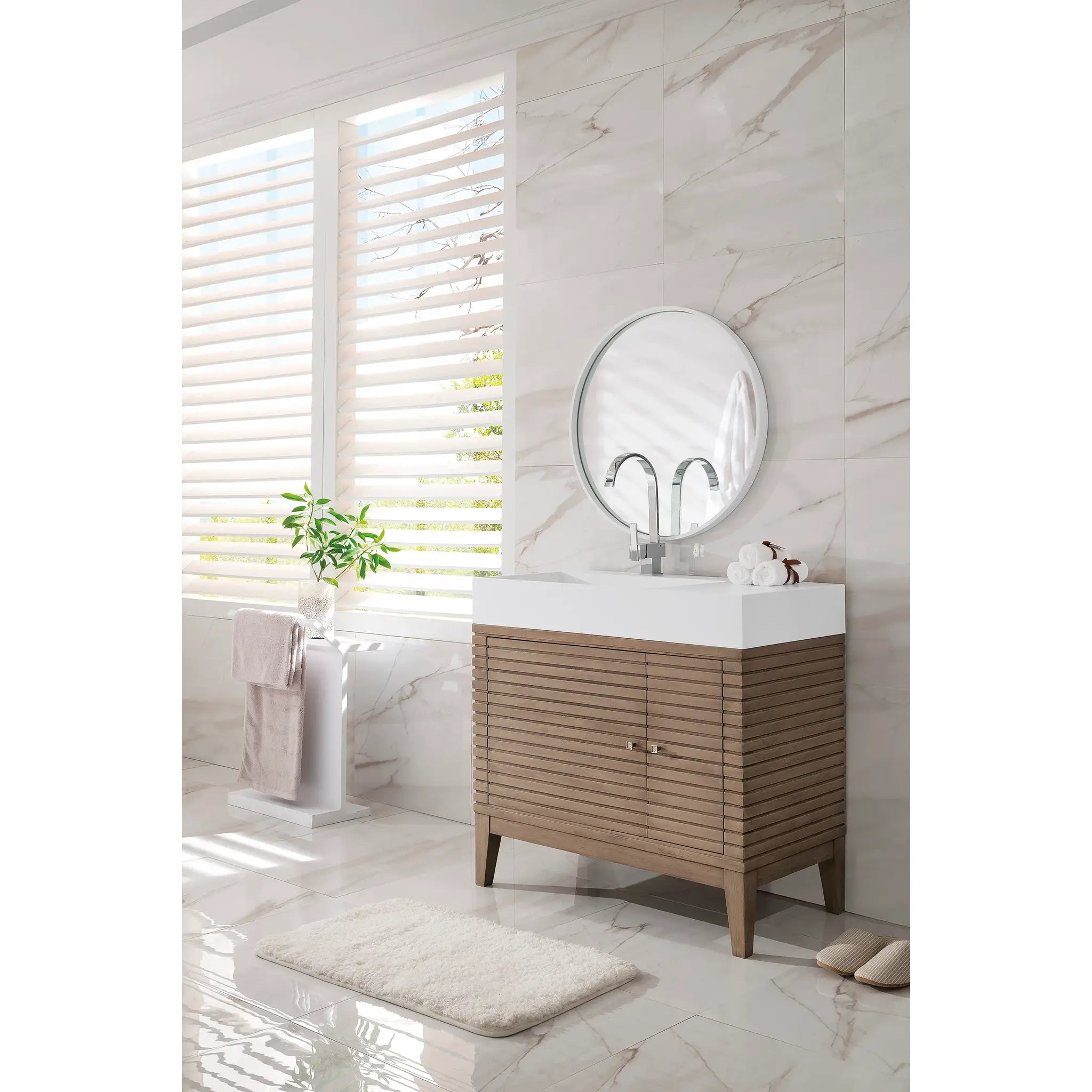 36" Linear Single Vanity in Whitewashed Walnut-Glossy White image 2