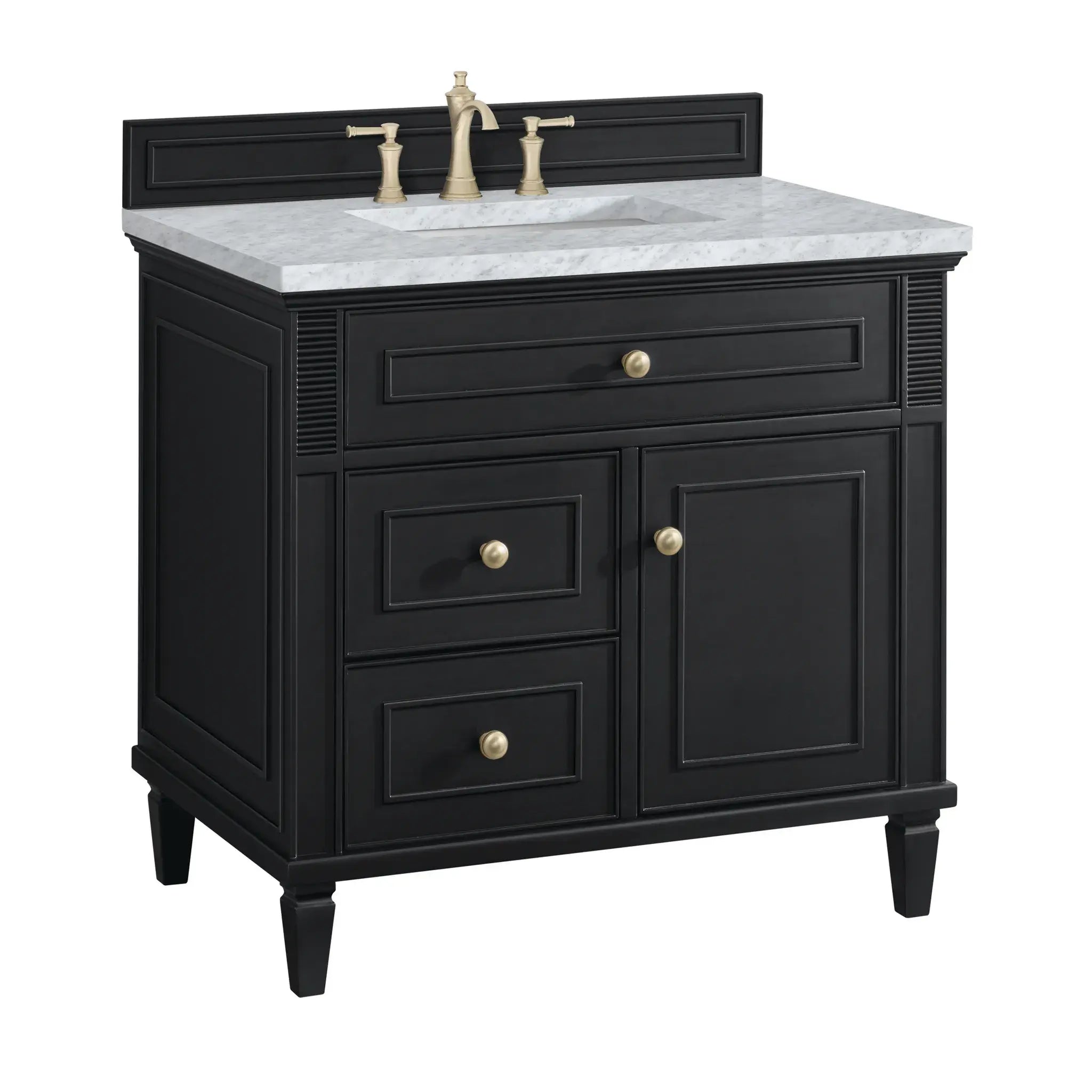 36" Lorelai Single Vanity in Black Onyx-Carrara White Marble-8" Widespread image 9