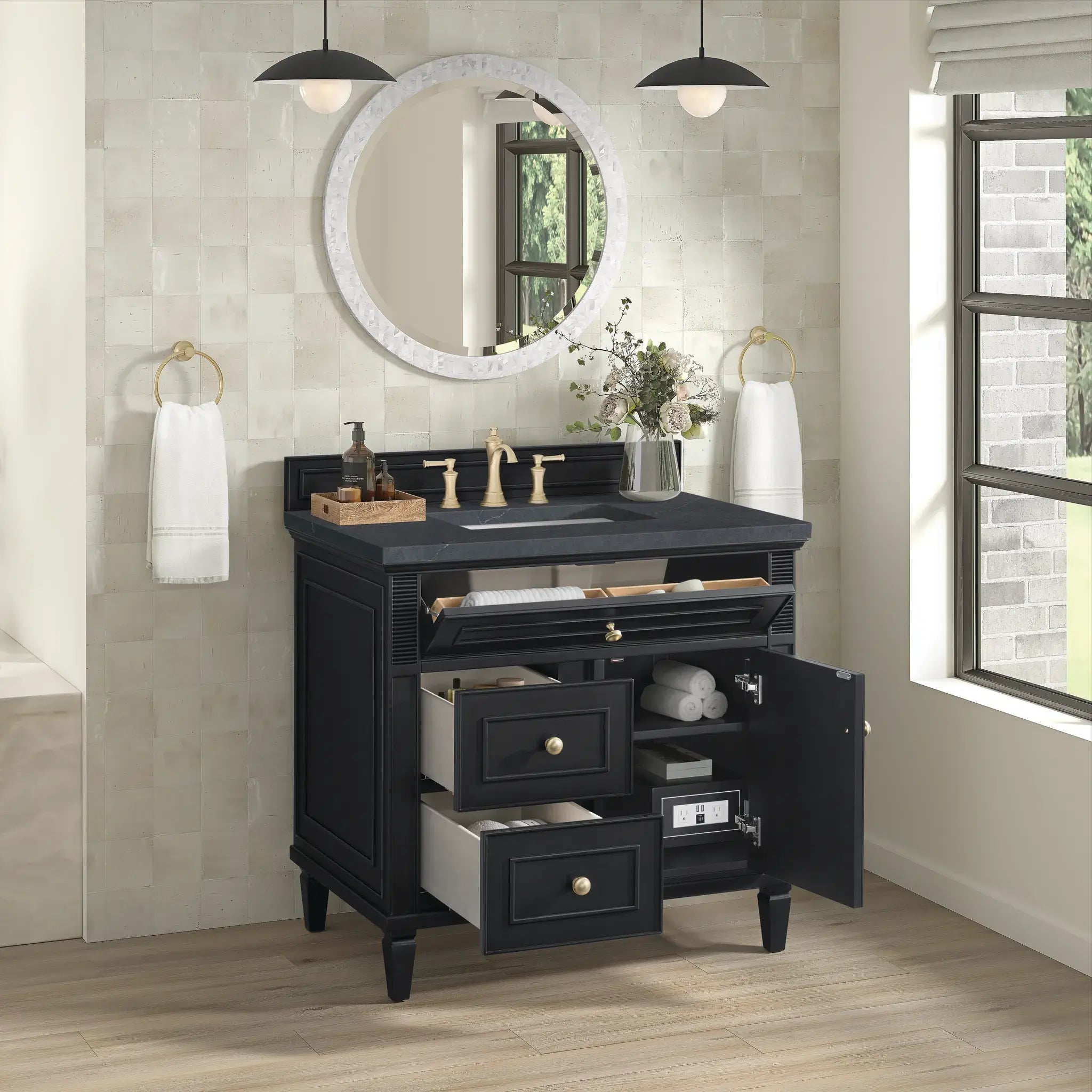 36" Lorelai Single Vanity in Black Onyx-Charcoal Soapstone Silestone-8" Widespread image 4