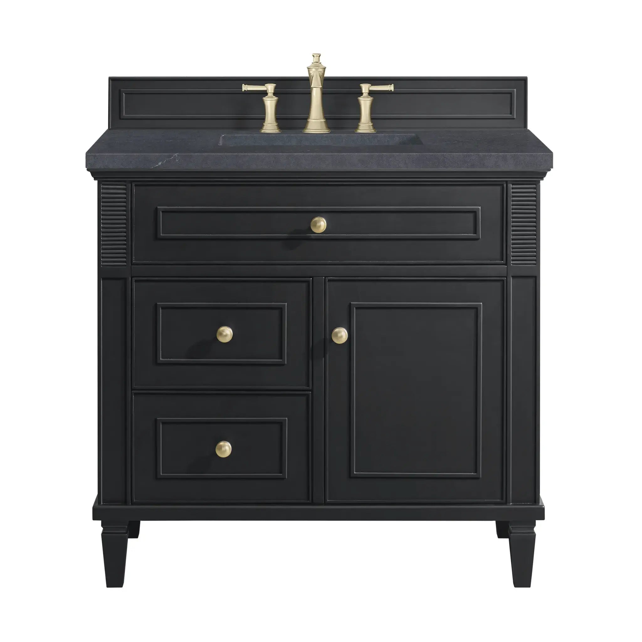 36" Lorelai Single Vanity in Black Onyx-Charcoal Soapstone Silestone-8" Widespread image