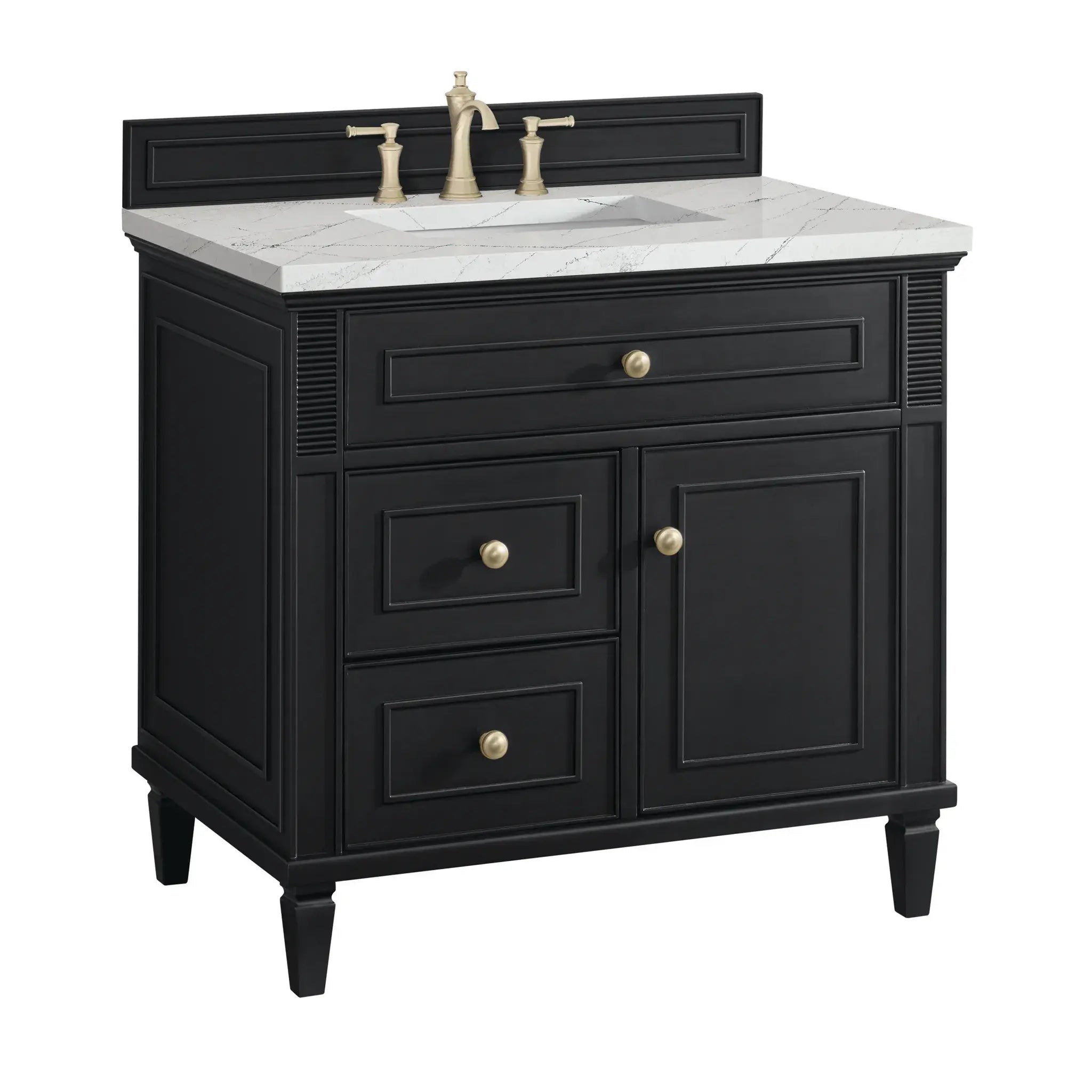 36" Lorelai Single Vanity in Black Onyx-Ethereal Noctis Silestone-8" Widespread image 9