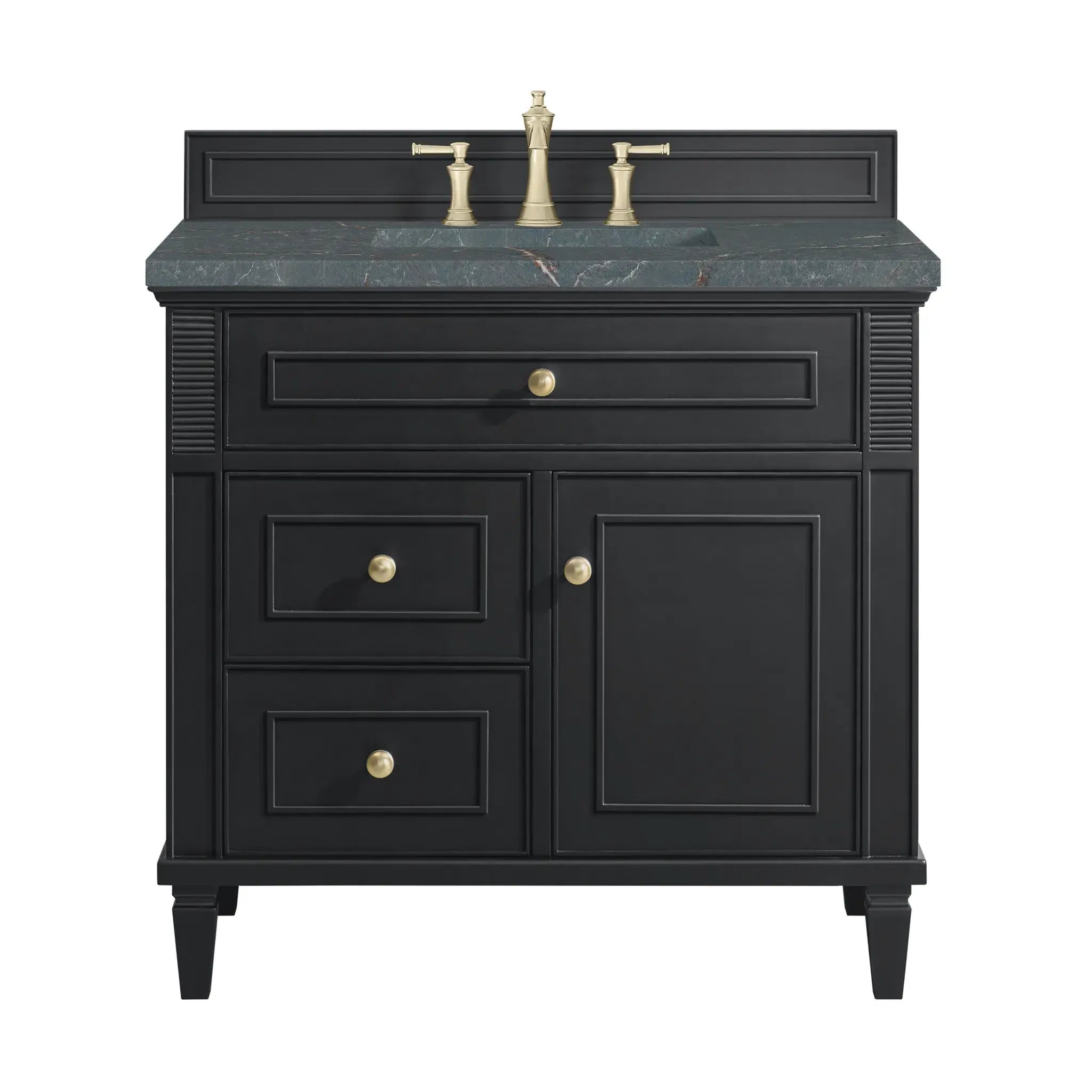 36" Lorelai Single Vanity in Black Onyx-Parisien Bleu Silestone-8" Widespread image