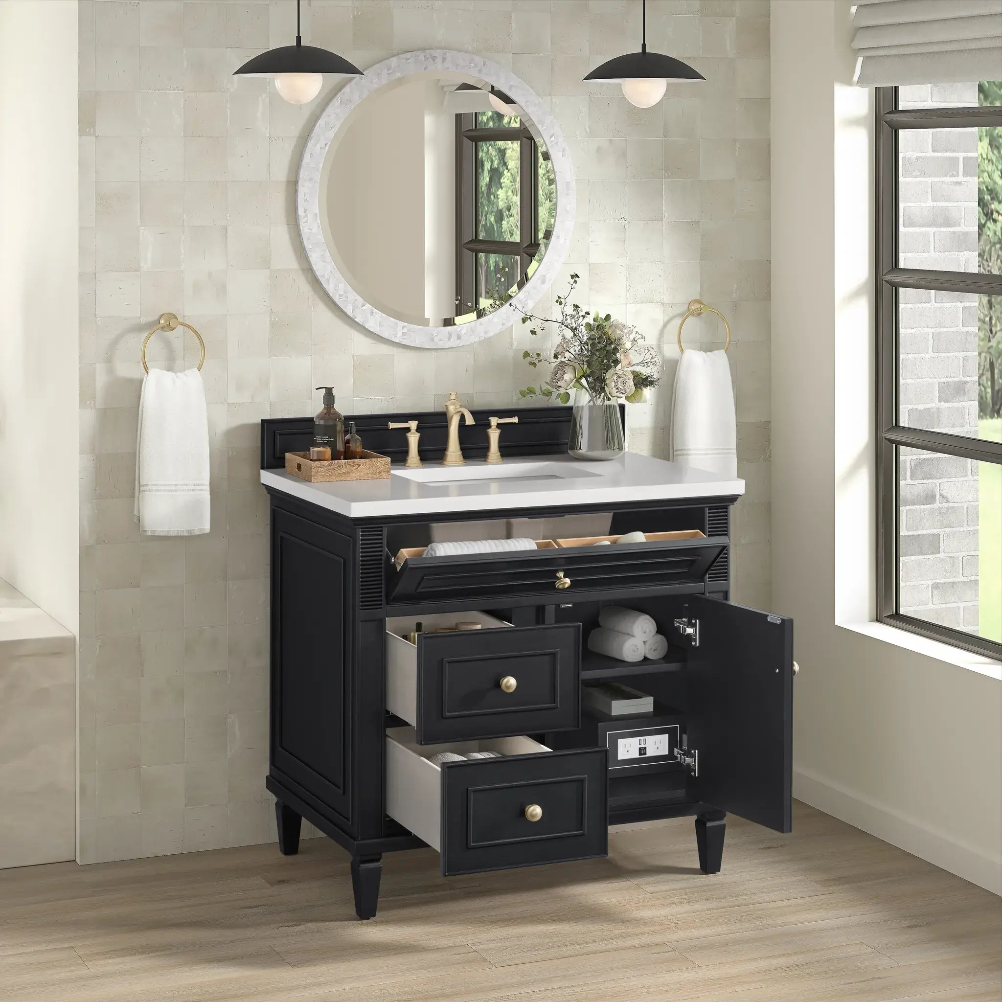 36" Lorelai Single Vanity in Black Onyx-White Zeus Silestone-8" Widespread image 4