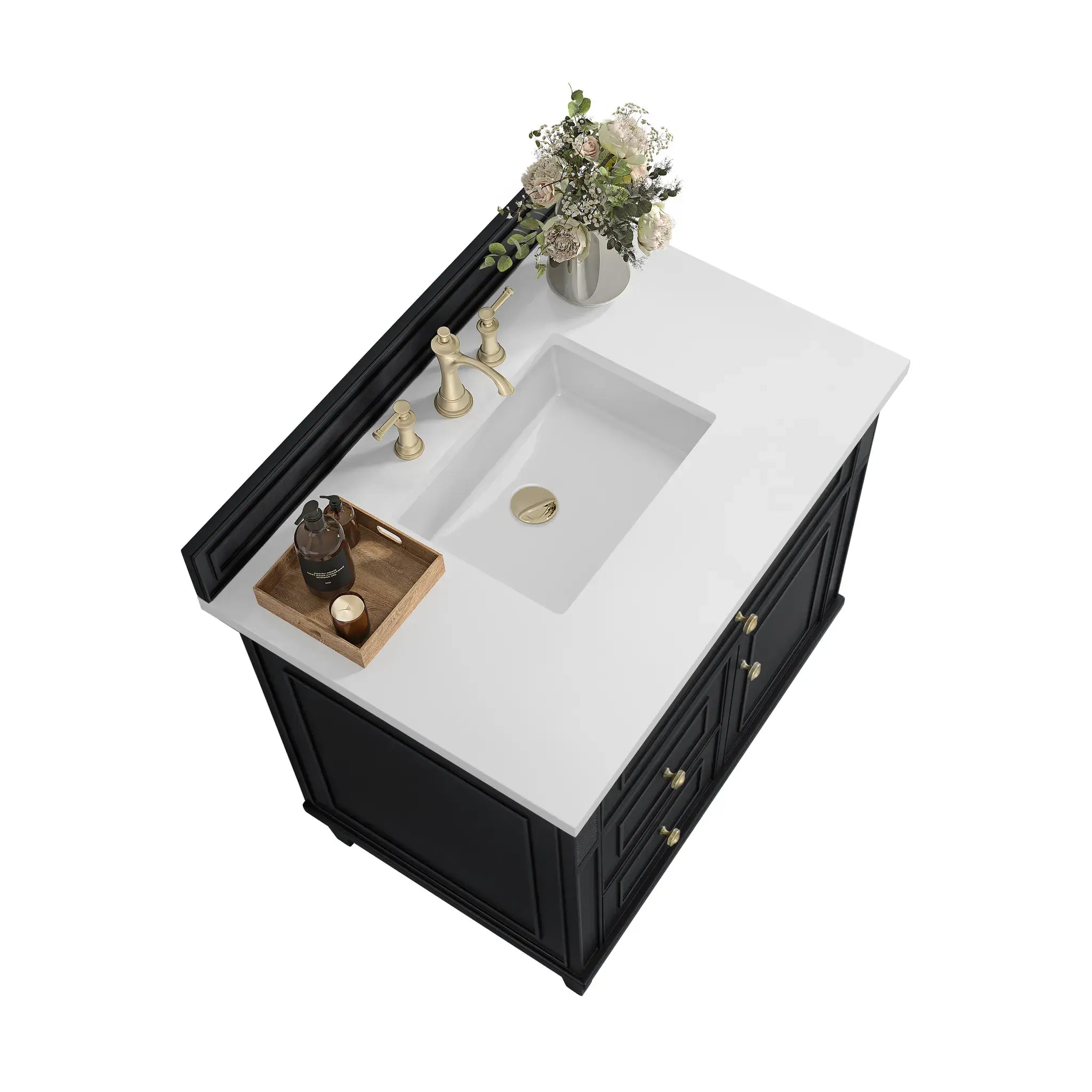 36" Lorelai Single Vanity in Black Onyx-White Zeus Silestone-8" Widespread image 7