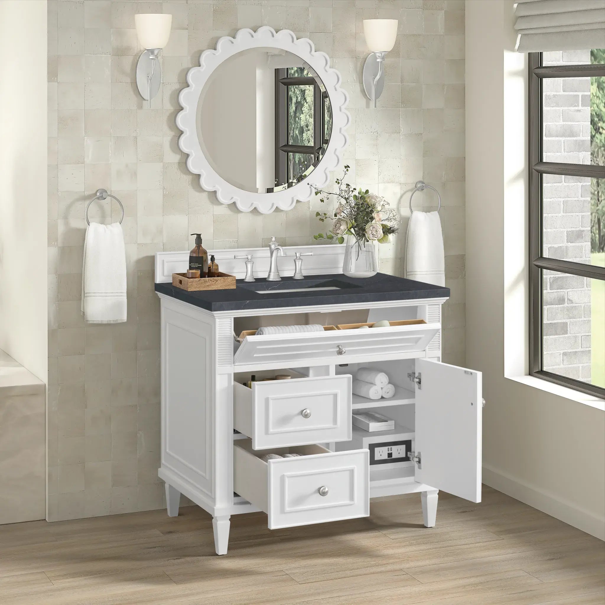36" Lorelai Single Vanity in Bright White-Charcoal Soapstone Silestone-8" Widespread image 4