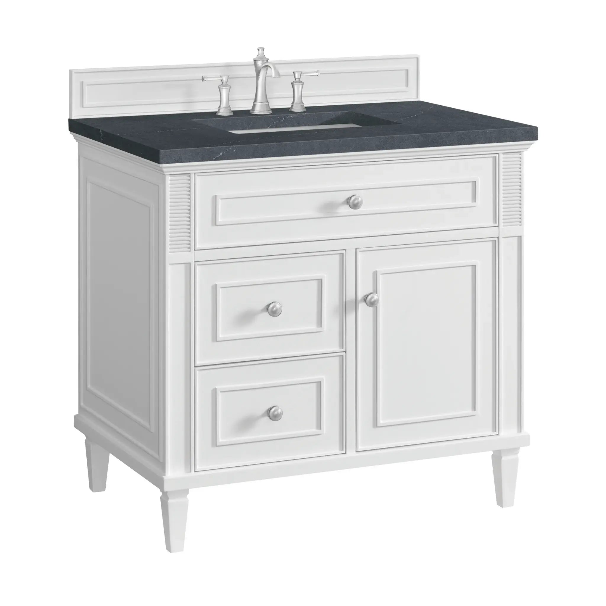 36" Lorelai Single Vanity in Bright White-Charcoal Soapstone Silestone-8" Widespread image 9