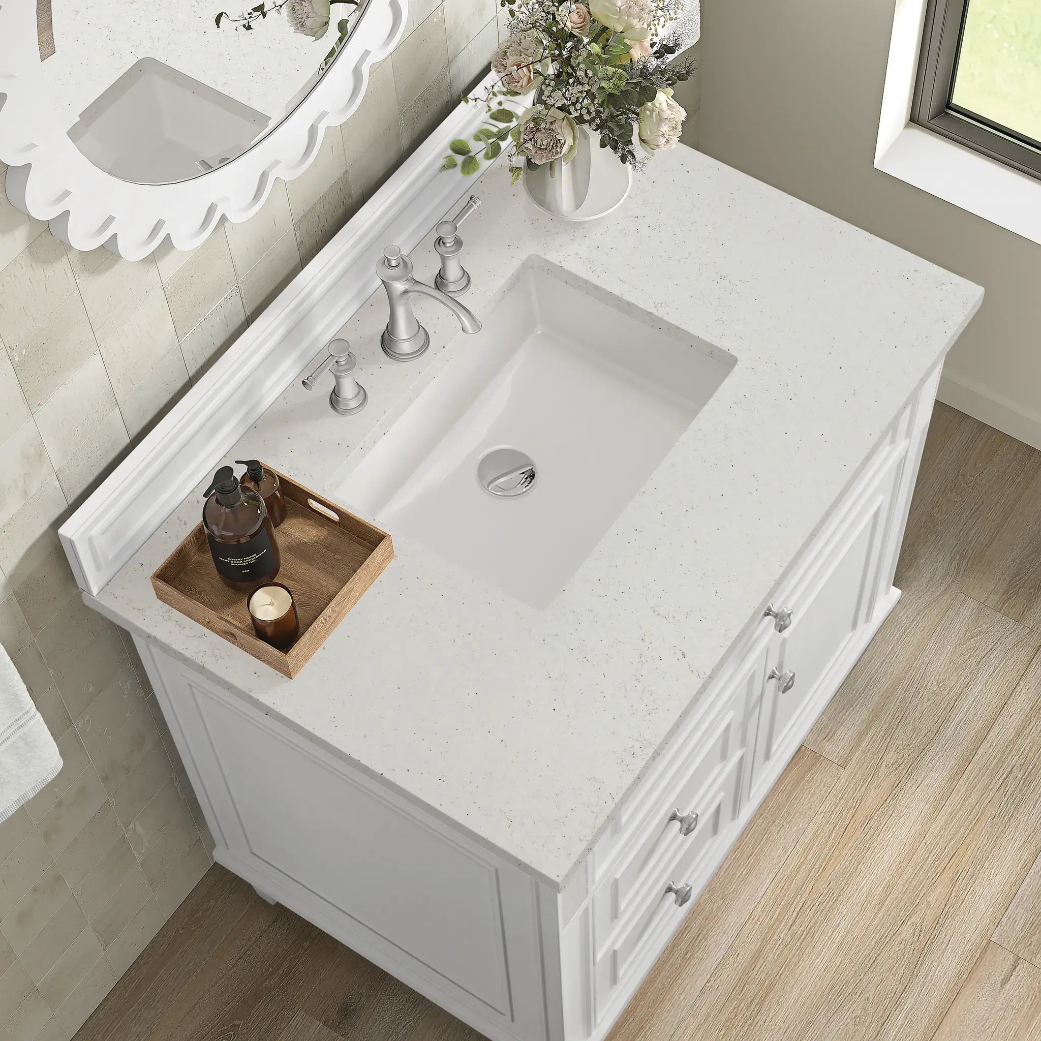 36" Lorelai Single Vanity in Bright White-Lime Delight Silestone-8" Widespread image 6
