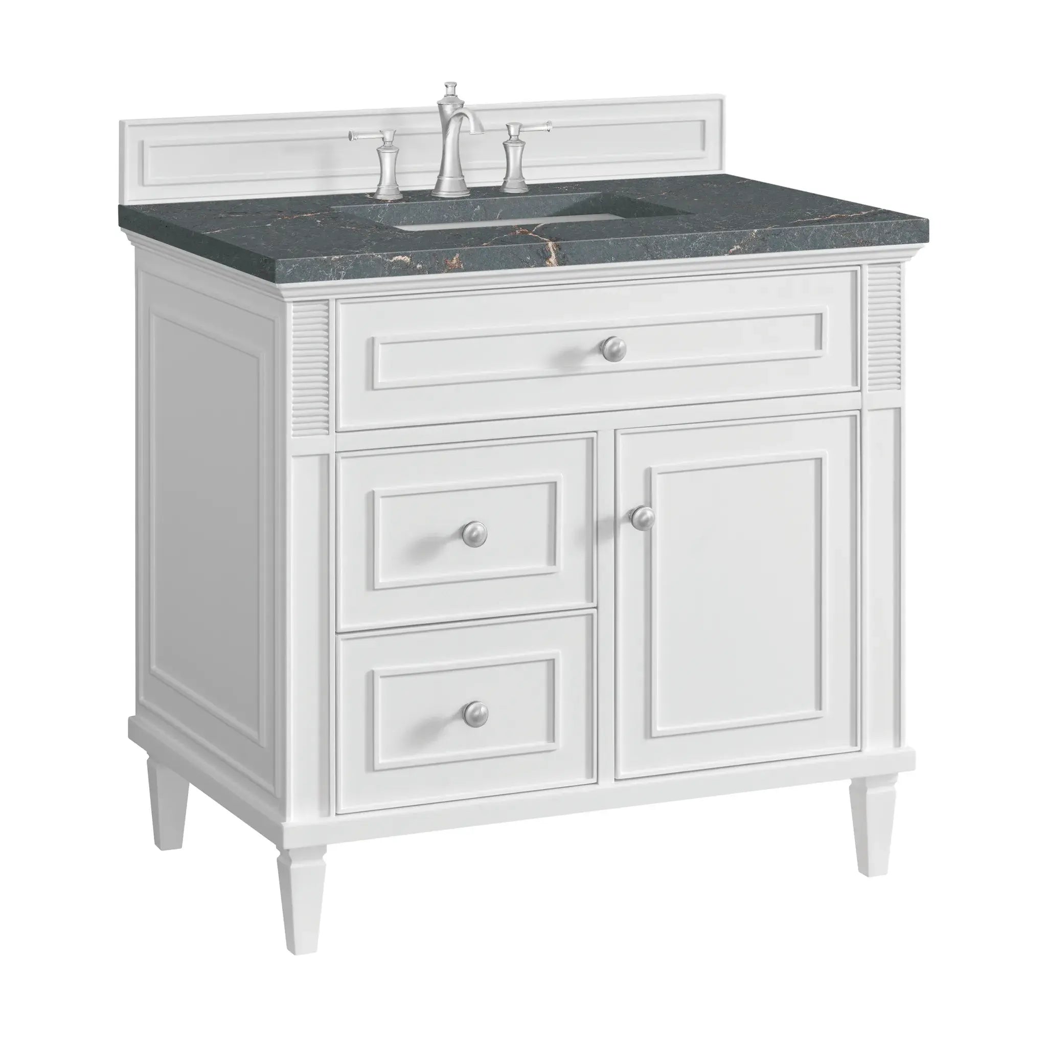 36" Lorelai Single Vanity in Bright White-Parisien Bleu Silestone-8" Widespread image 9