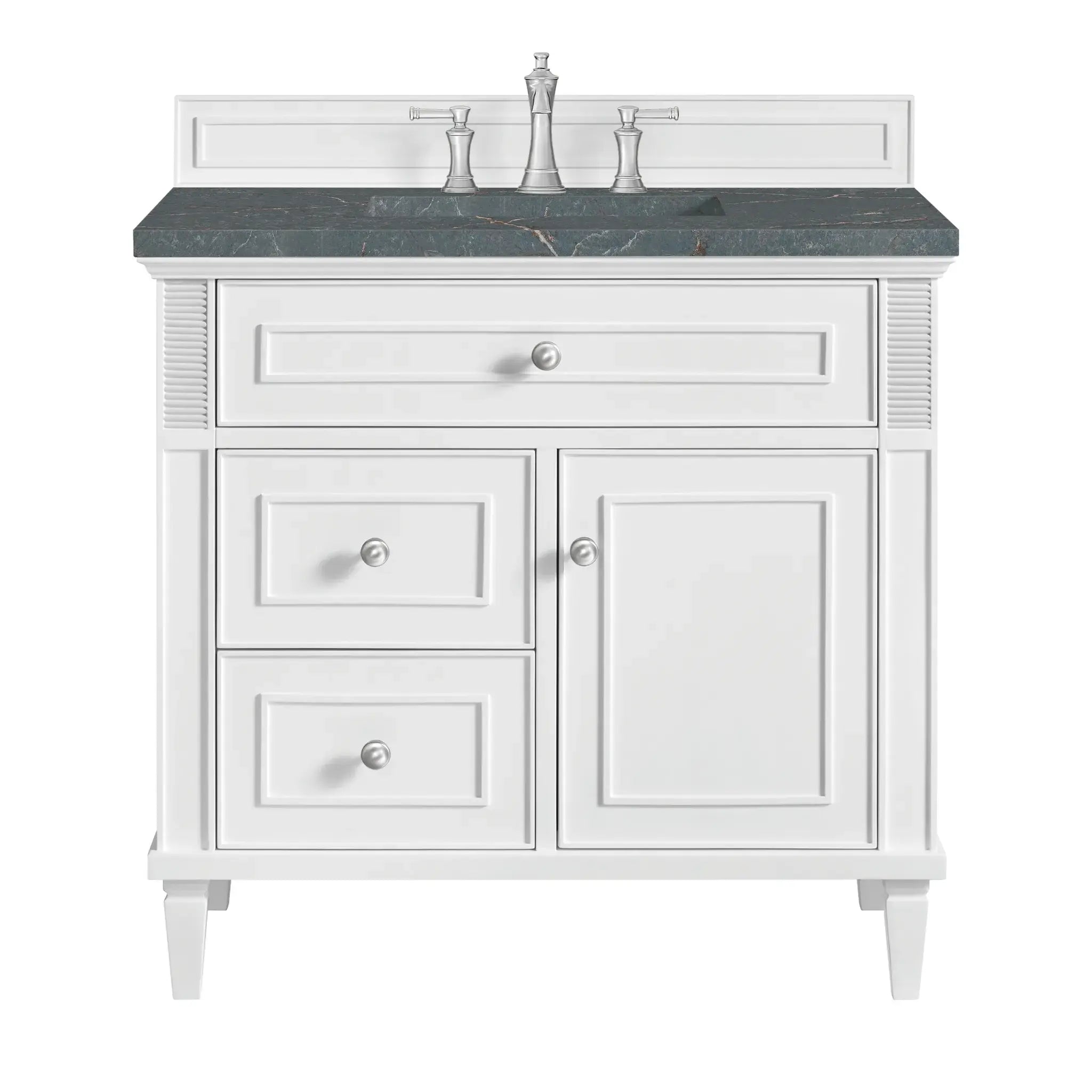 36" Lorelai Single Vanity in Bright White-Parisien Bleu Silestone-8" Widespread image