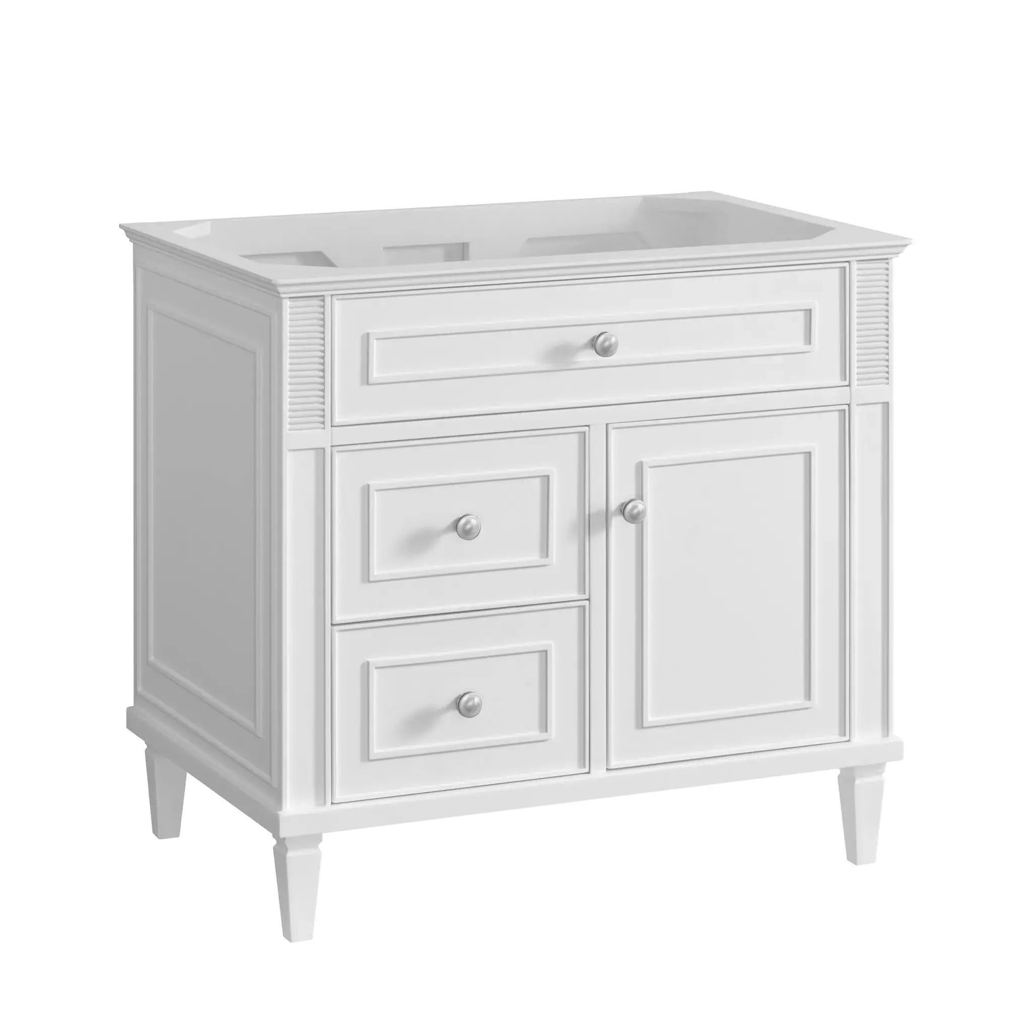 36" Lorelai Single Vanity in Bright White-White Zeus Silestone-8" Widespread image 1