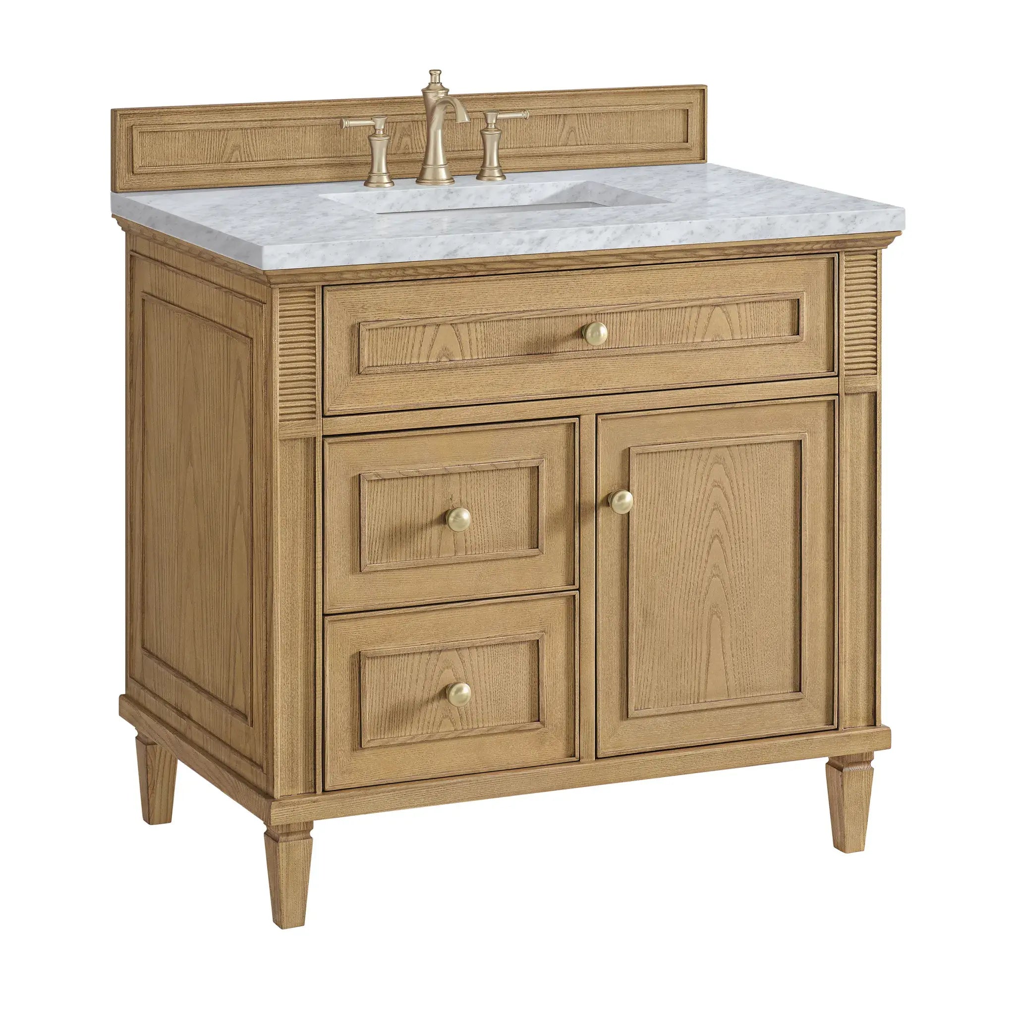 36" Lorelai Single Vanity in Light Natural Oak-Carrara White Marble-8" Widespread image 9