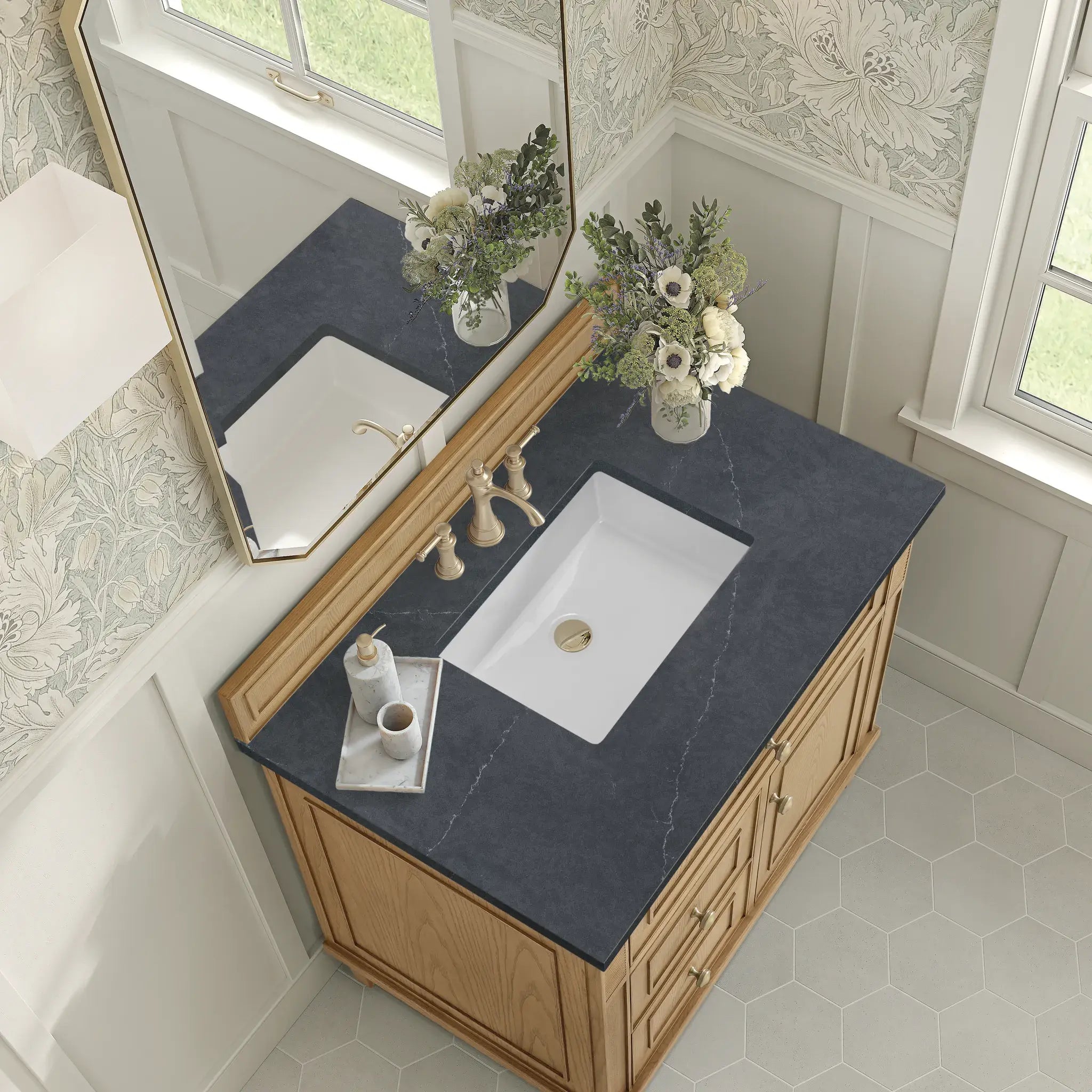 36" Lorelai Single Vanity in Light Natural Oak-Charcoal Soapstone Silestone-8" Widespread image 6