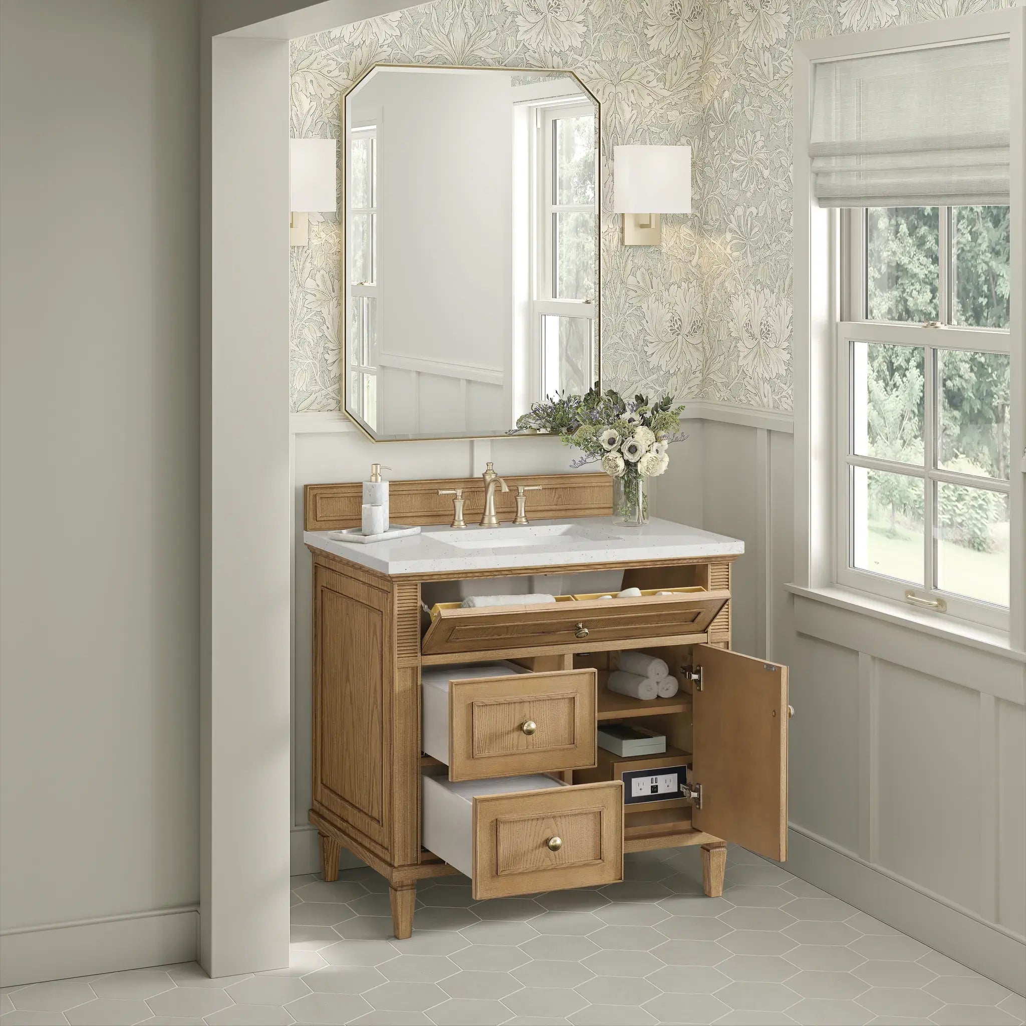 36" Lorelai Single Vanity in Light Natural Oak-Lime Delight Silestone-8" Widespread image 4