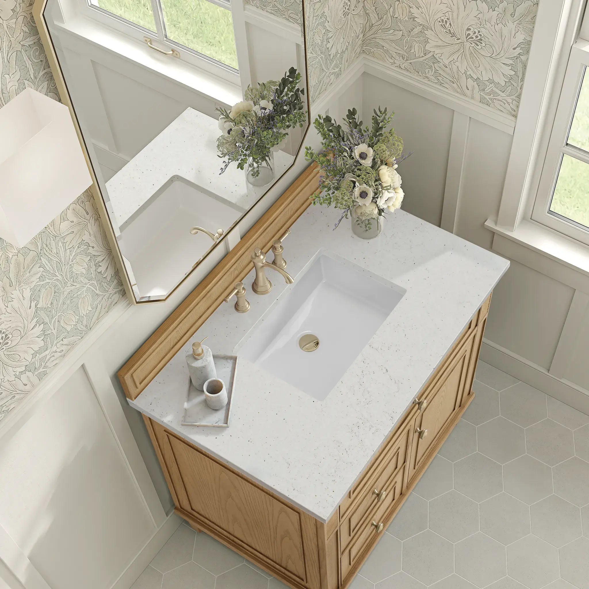 36" Lorelai Single Vanity in Light Natural Oak-Lime Delight Silestone-8" Widespread image 6
