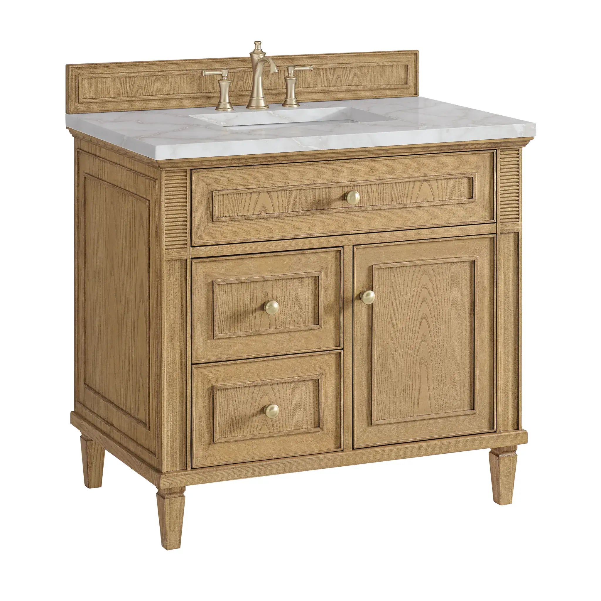 36" Lorelai Single Vanity in Light Natural Oak-Victorian Silver Silestone-8" Widespread image 9