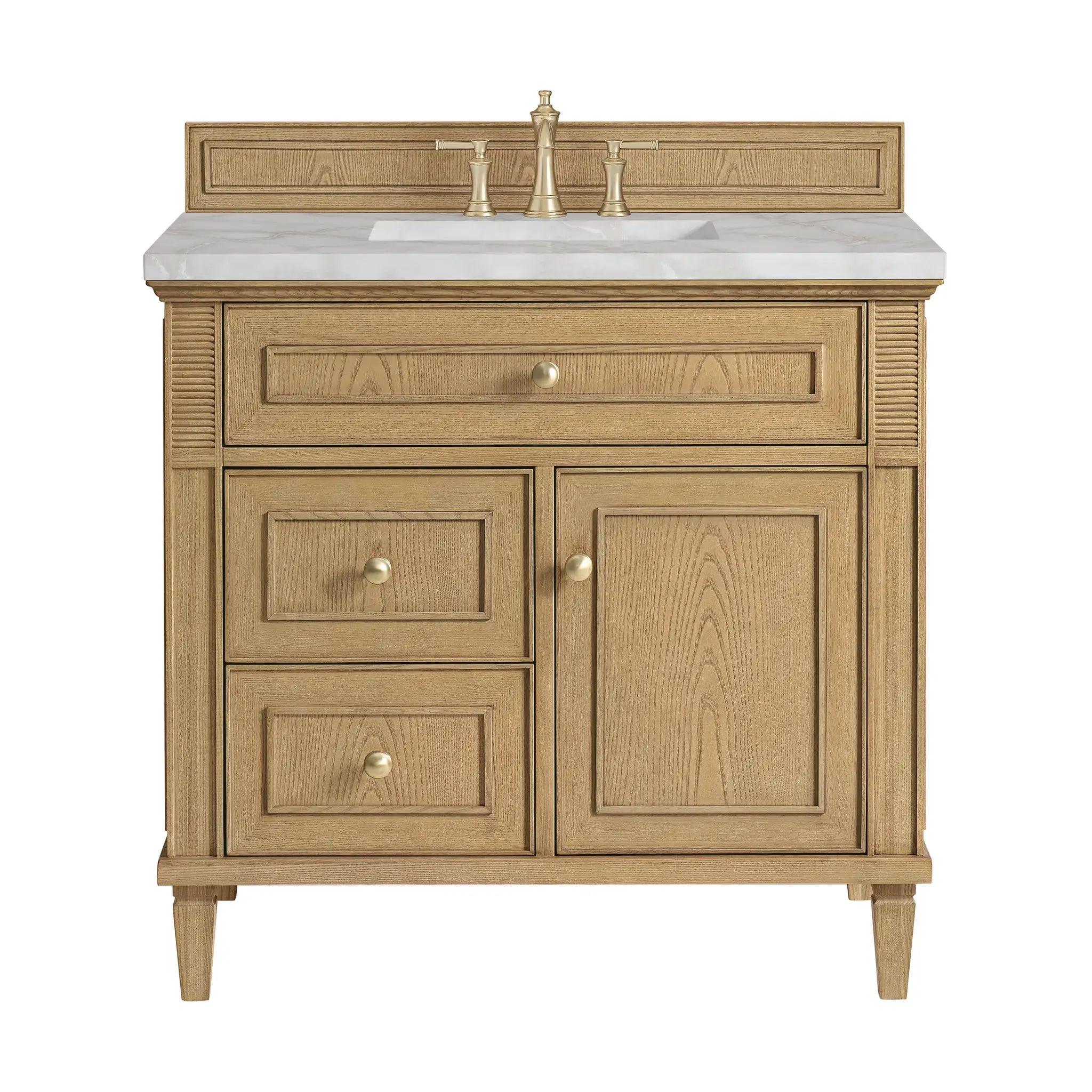 36" Lorelai Single Vanity in Light Natural Oak-Victorian Silver Silestone-8" Widespread image