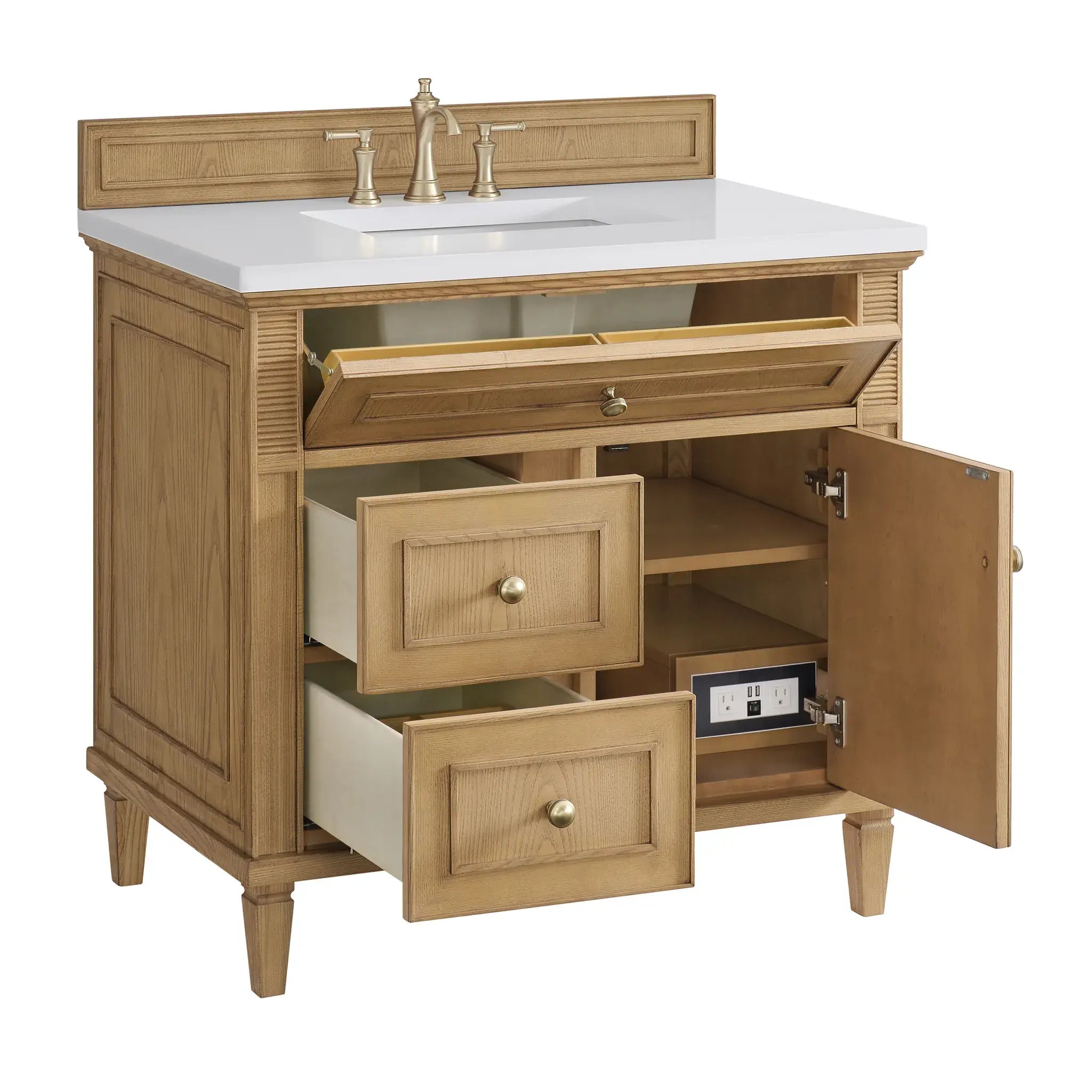 36" Lorelai Single Vanity in Light Natural Oak-White Zeus Silestone-8" Widespread image 8