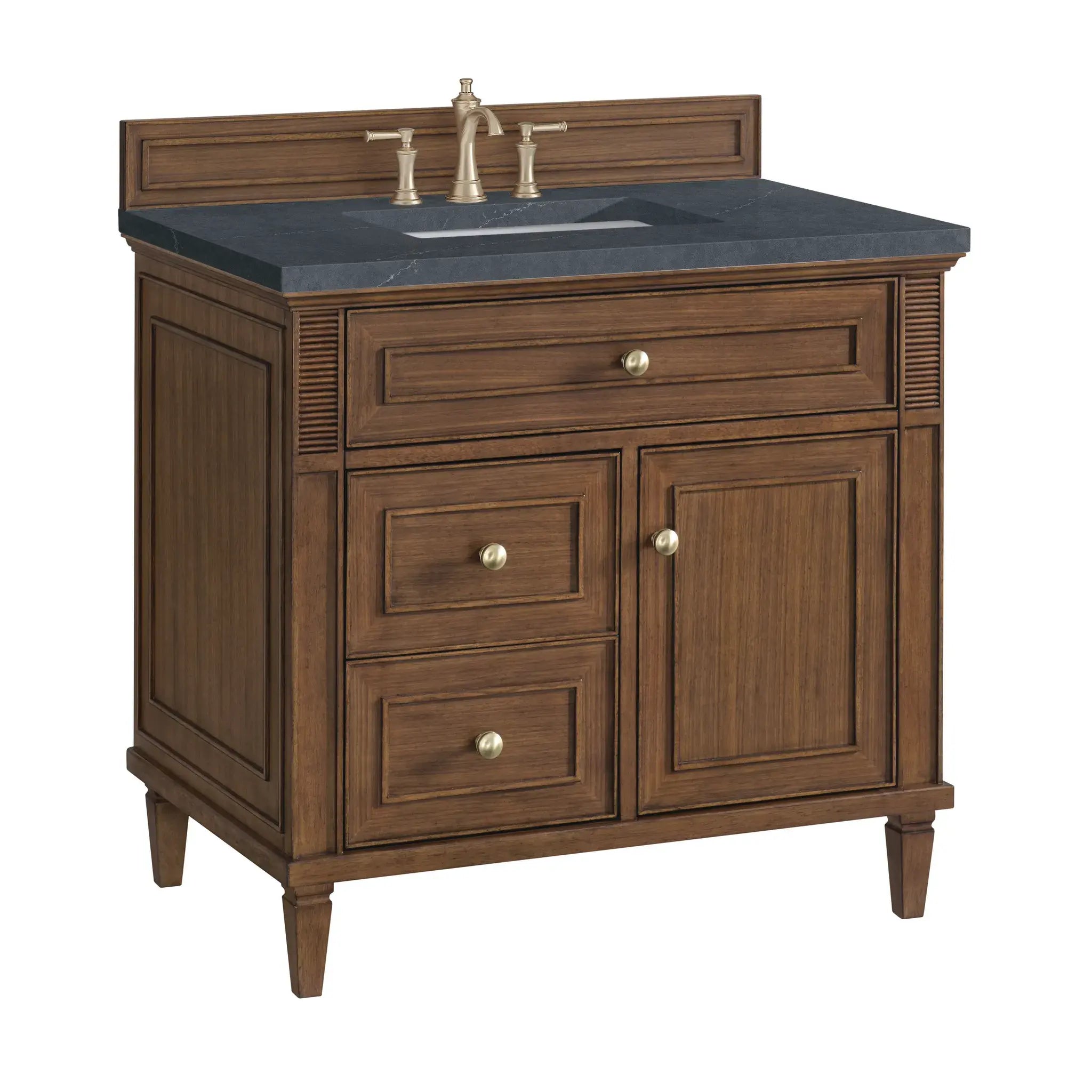 36" Lorelai Single Vanity in Mid-Century Walnut-Charcoal Soapstone Silestone-8" Widespread image 6