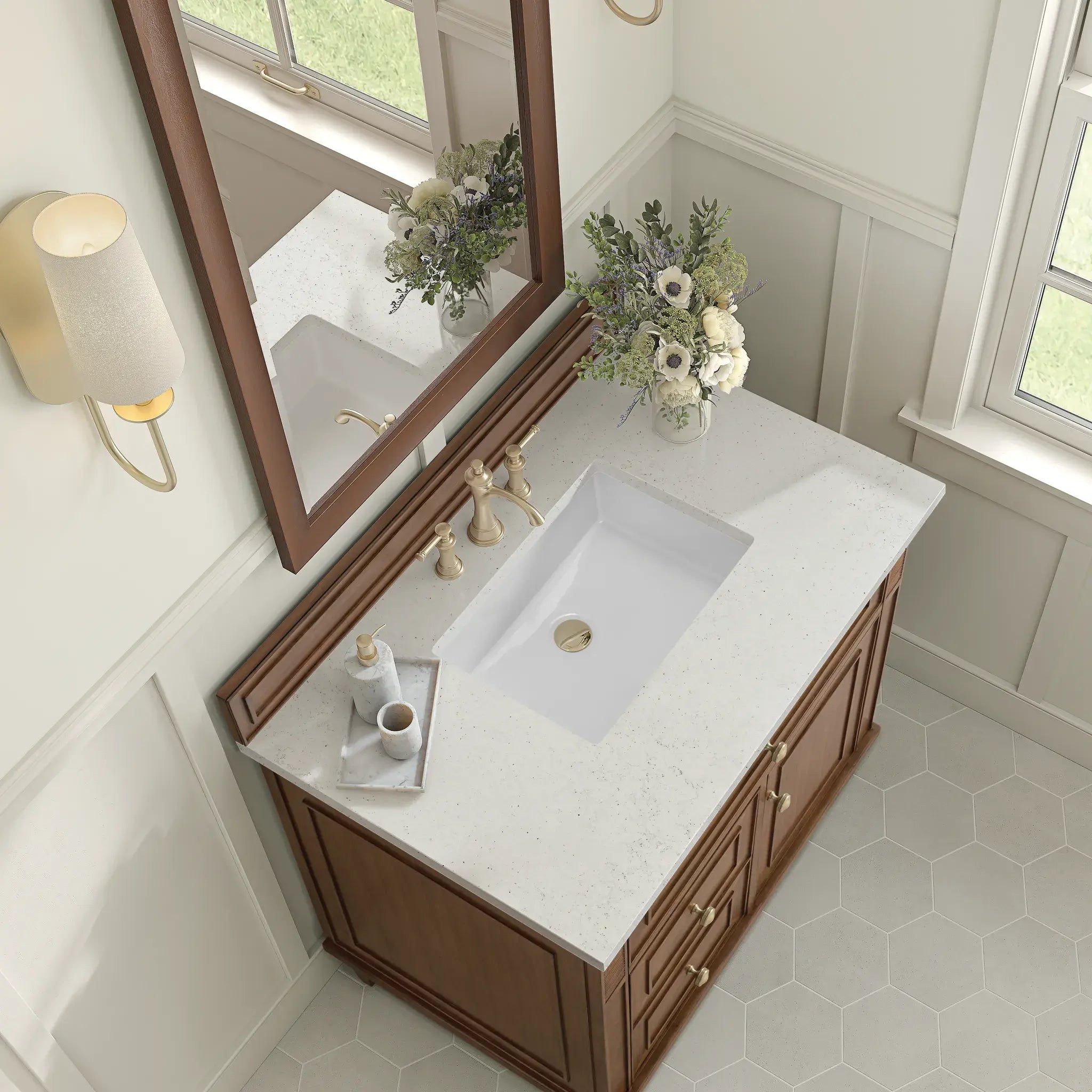 36" Lorelai Single Vanity in Mid-Century Walnut-Lime Delight Silestone-8" Widespread image 7