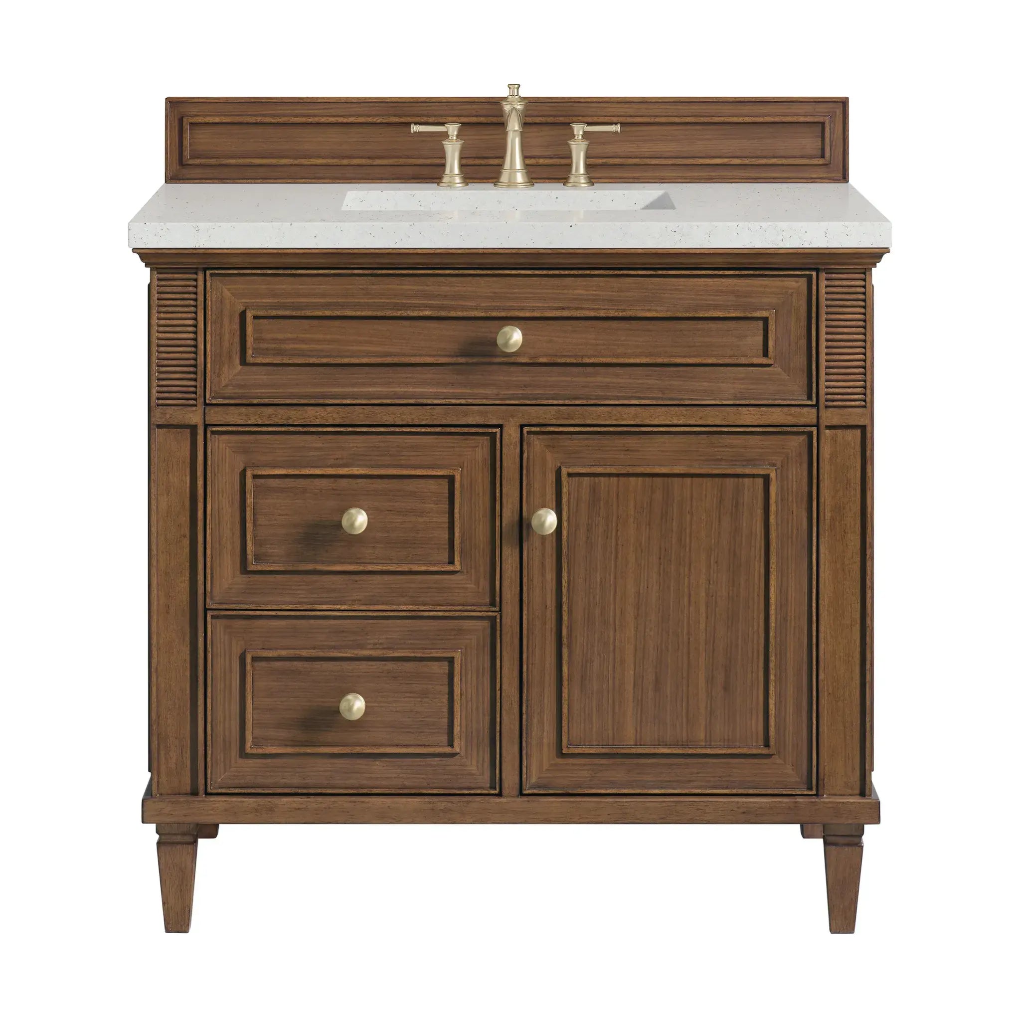 36" Lorelai Single Vanity in Mid-Century Walnut-Lime Delight Silestone-8" Widespread image