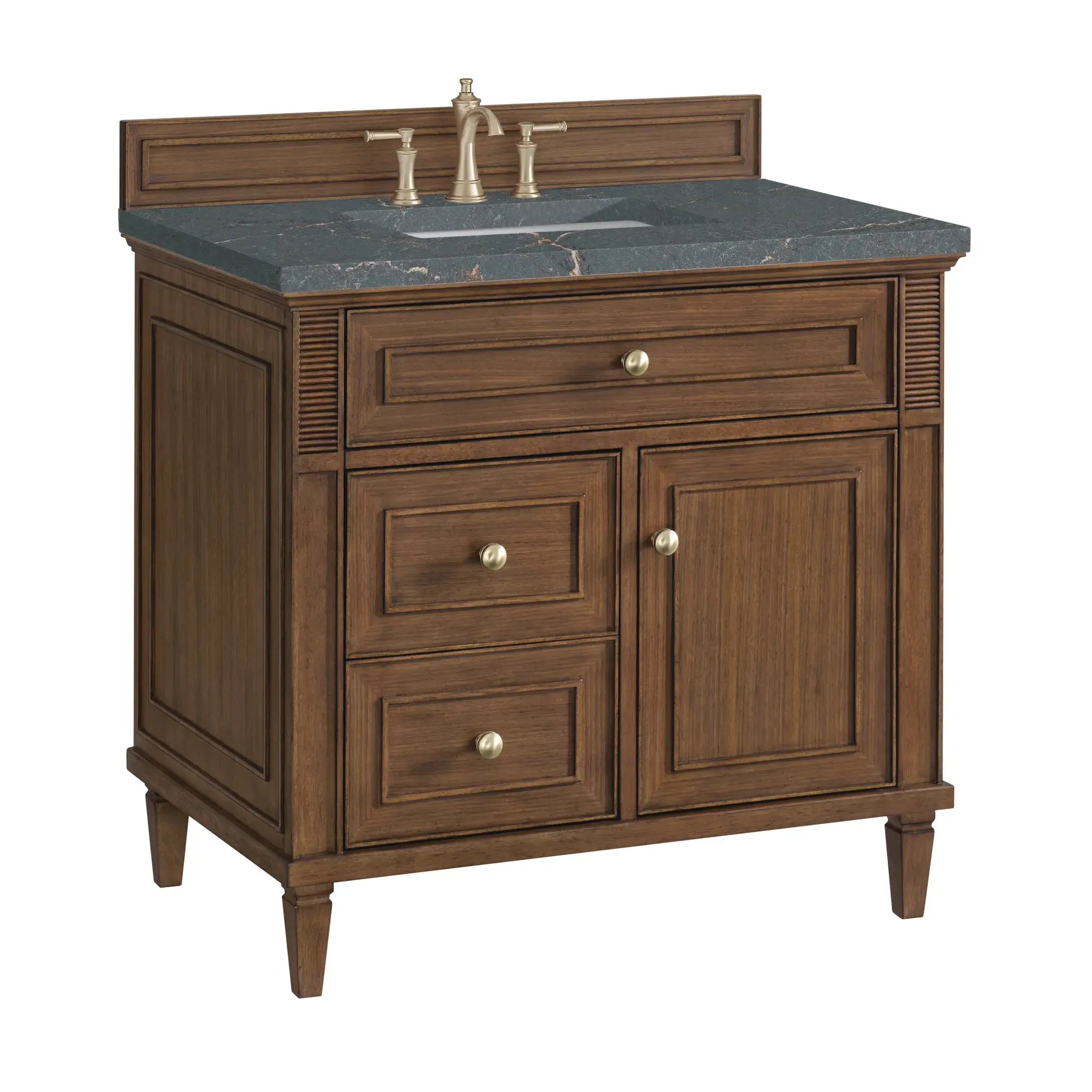 36" Lorelai Single Vanity in Mid-Century Walnut-Parisien Bleu Silestone-8" Widespread image 10