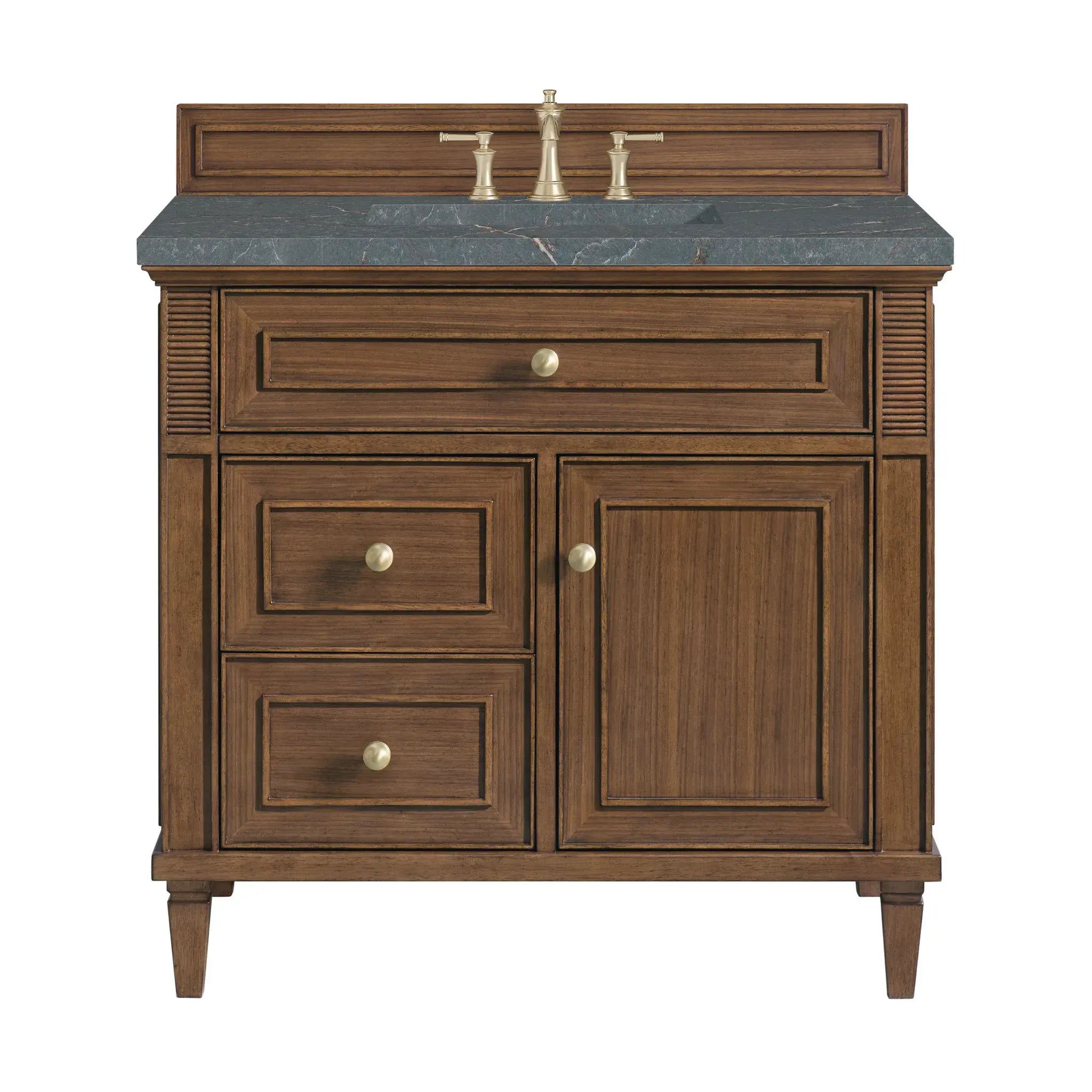 36" Lorelai Single Vanity in Mid-Century Walnut-Parisien Bleu Silestone-8" Widespread image