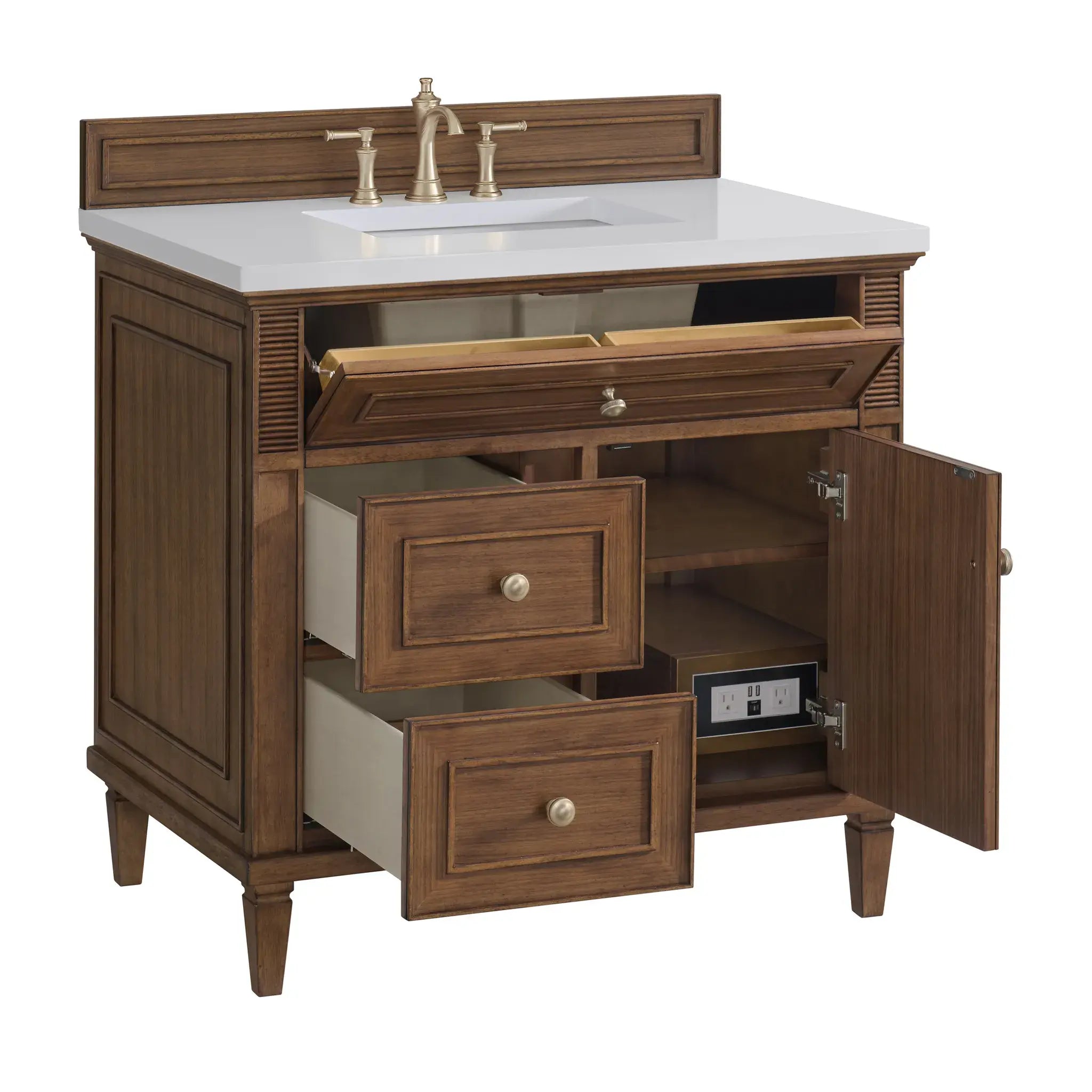 36" Lorelai Single Vanity in Mid-Century Walnut-White Zeus Silestone-8" Widespread image 9