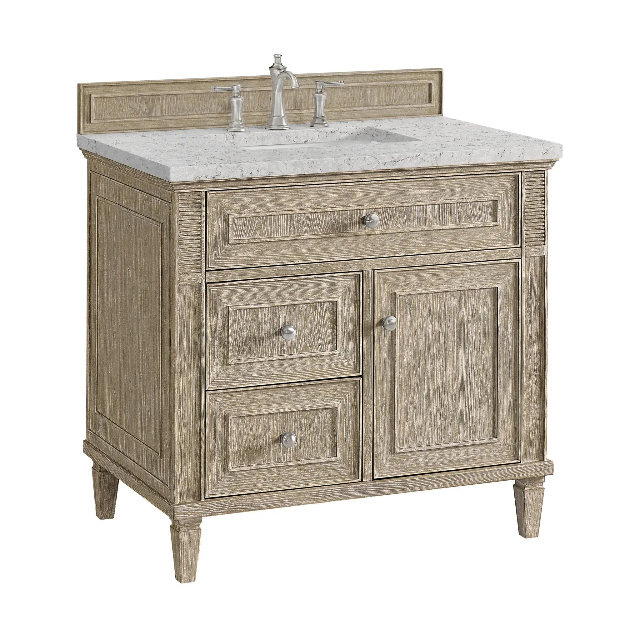 36" Lorelai Single Vanity in Whitewashed Oak-Eternal Jasmine Pearl Silestone-8" Widespread image 9