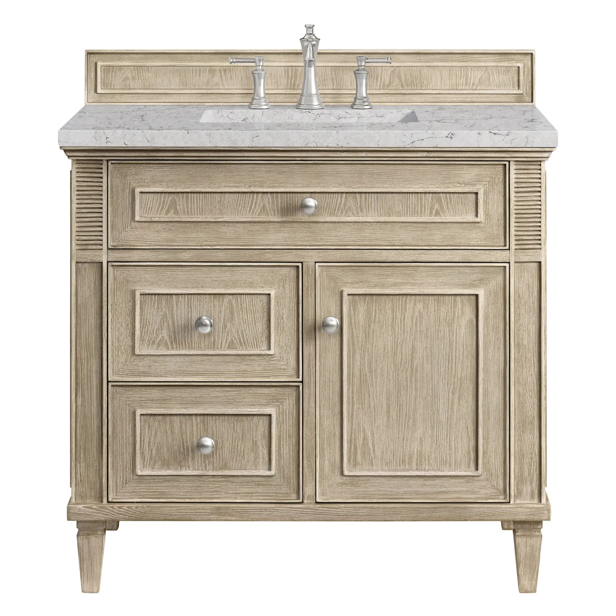 36" Lorelai Single Vanity in Whitewashed Oak-Eternal Jasmine Pearl Silestone-8" Widespread image