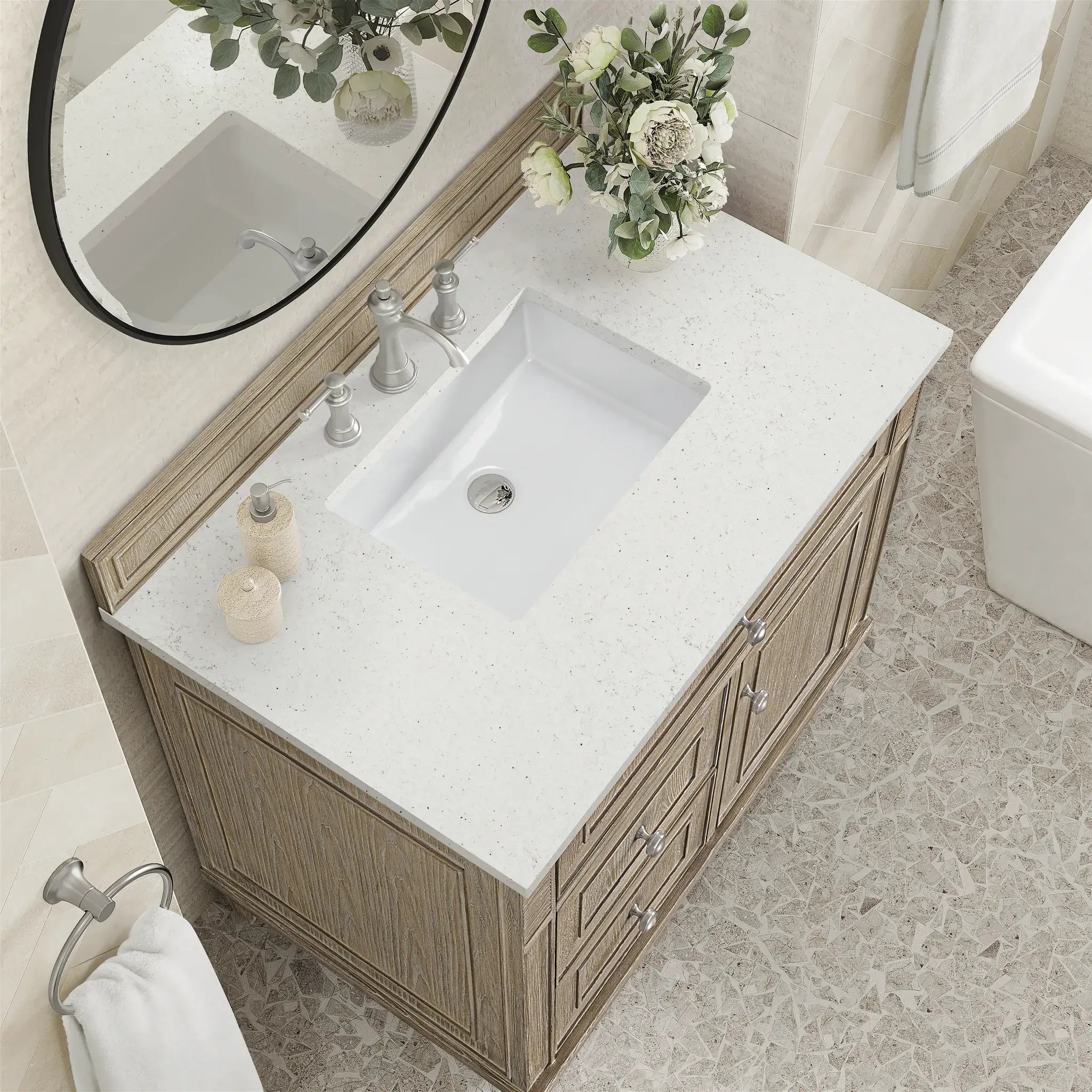 36" Lorelai Single Vanity in Whitewashed Oak-Lime Delight Silestone-8" Widespread image 6