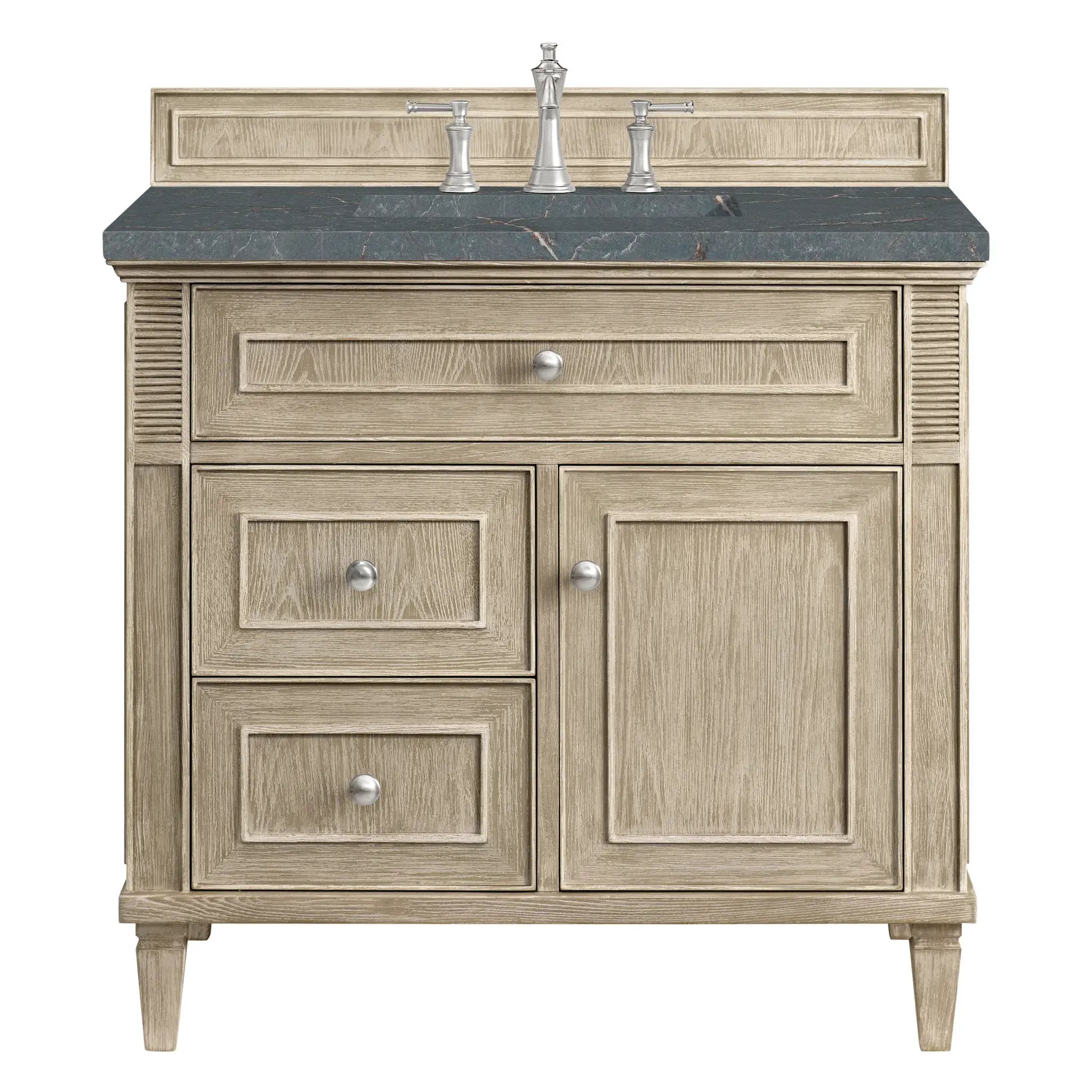 36" Lorelai Single Vanity in Whitewashed Oak-Parisien Bleu Silestone-8" Widespread image