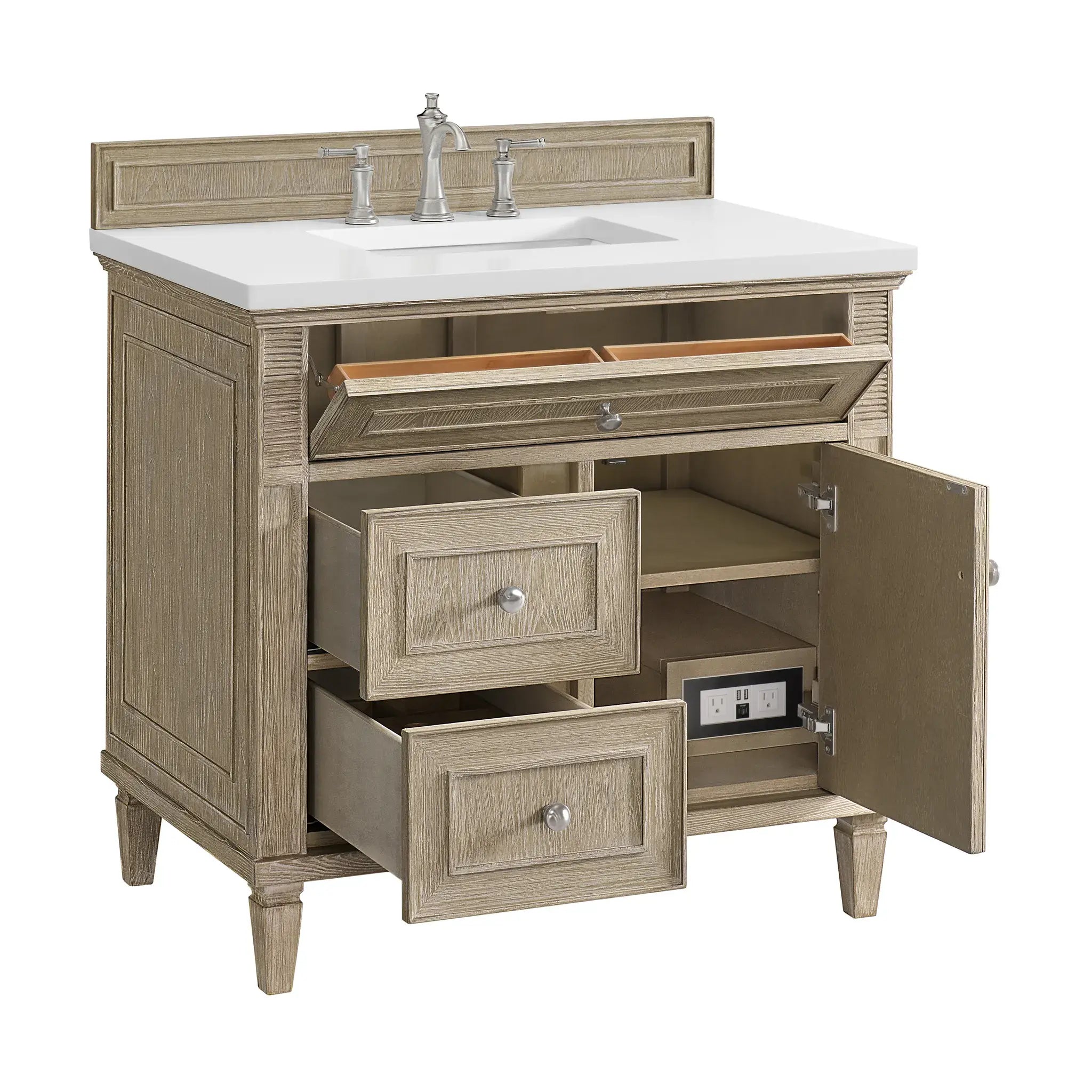 36" Lorelai Single Vanity in Whitewashed Oak-White Zeus Silestone-8" Widespread image 8