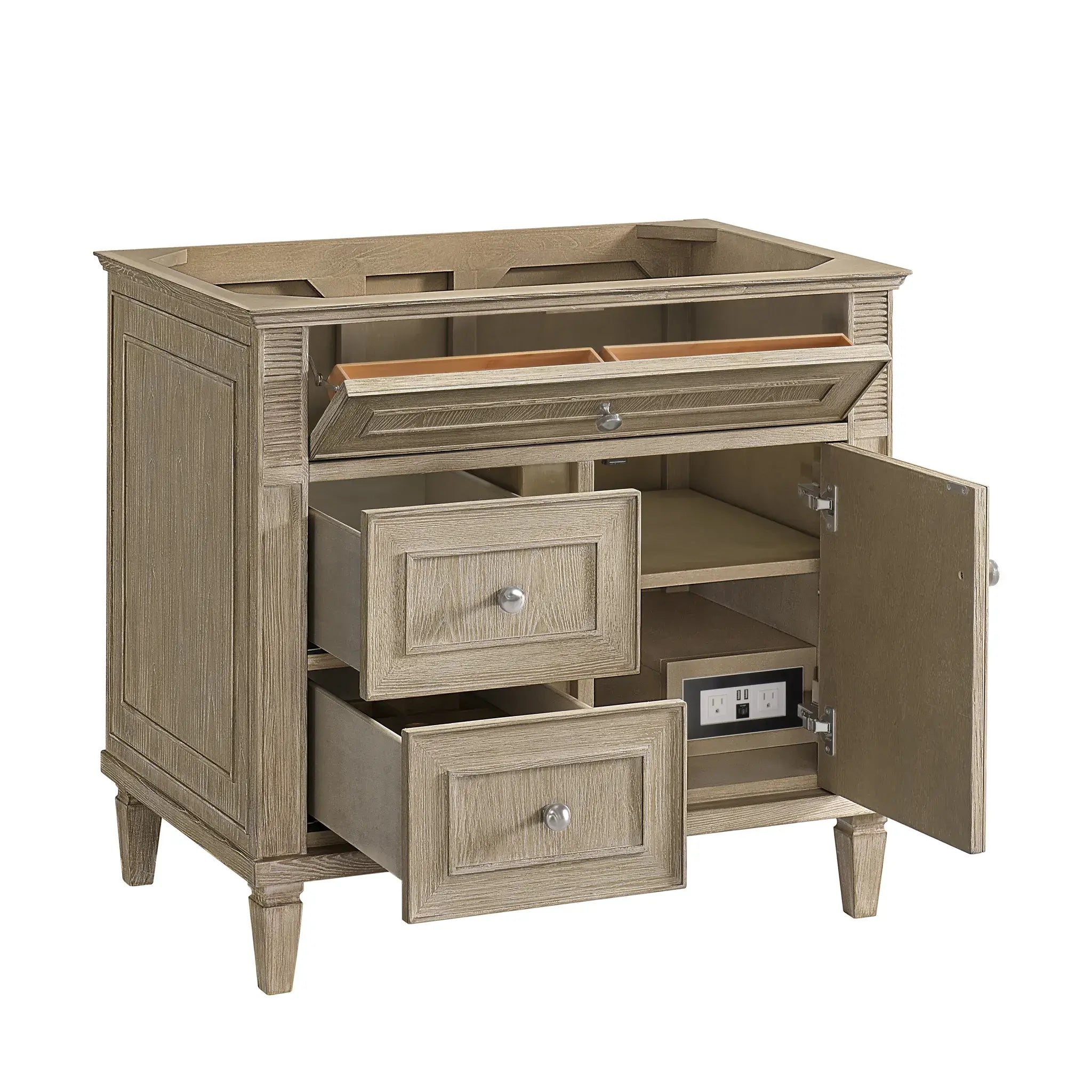 36" Lorelai Single Vanity in Whitewashed Oak-White Zeus Silestone-8" Widespread image 9