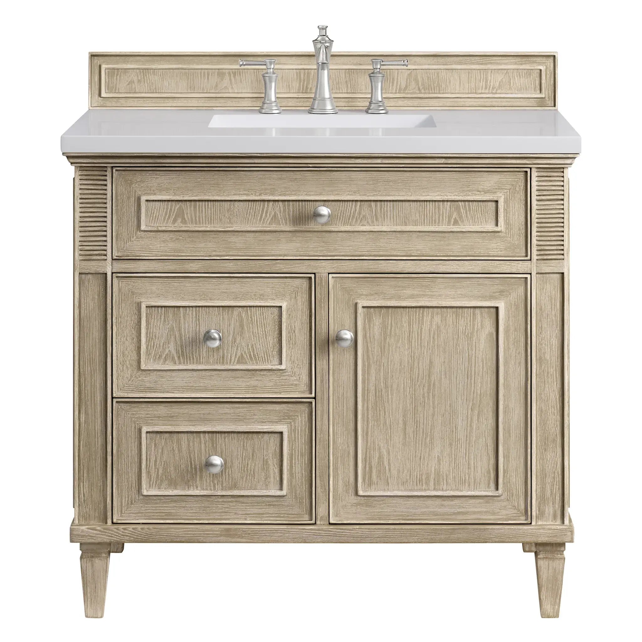 36" Lorelai Single Vanity in Whitewashed Oak-White Zeus Silestone-8" Widespread image