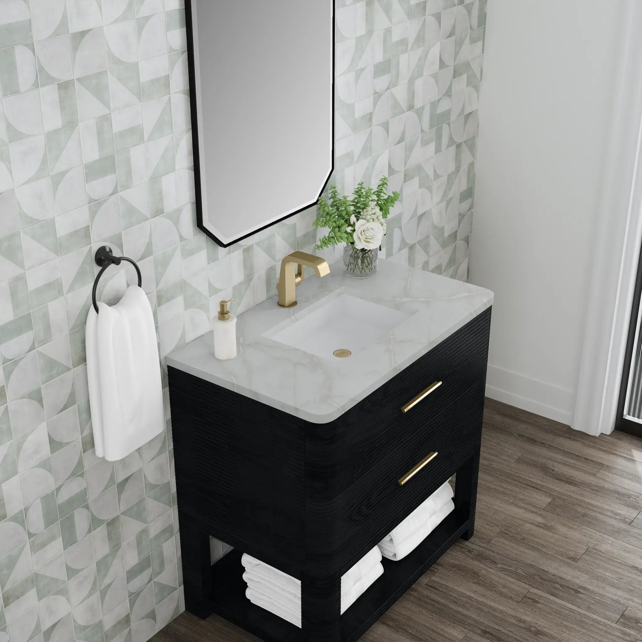 36" Lucian Single Vanity in Carbon Oak-Victorian Silver Silestone-Single Hole image 6