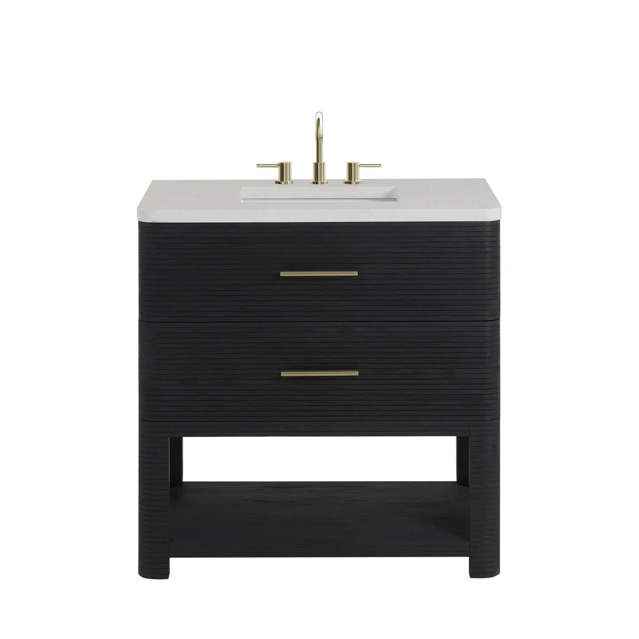 36" Lucian Single Vanity in Carbon Oak-White Zeus Silestone-8" Widespread image