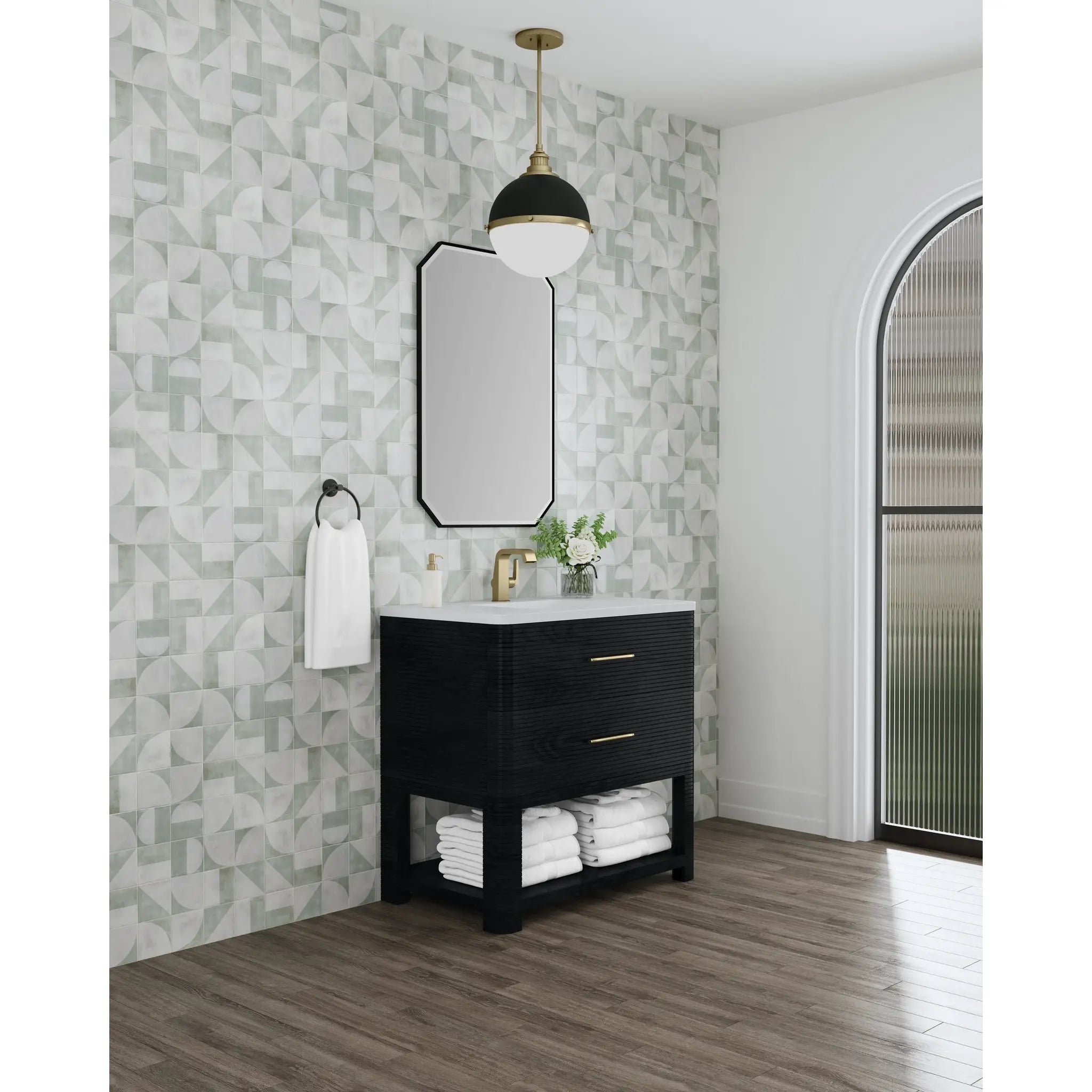 36" Lucian Single Vanity in Carbon Oak-White Zeus Silestone-Single Hole image 3