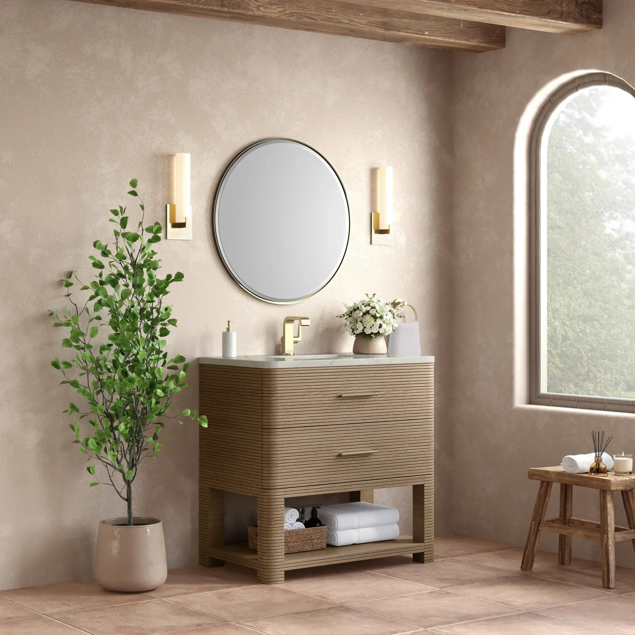 36" Lucian Single Vanity in Pebble Oak-Victorian Silver Silestone-Single Hole image 2