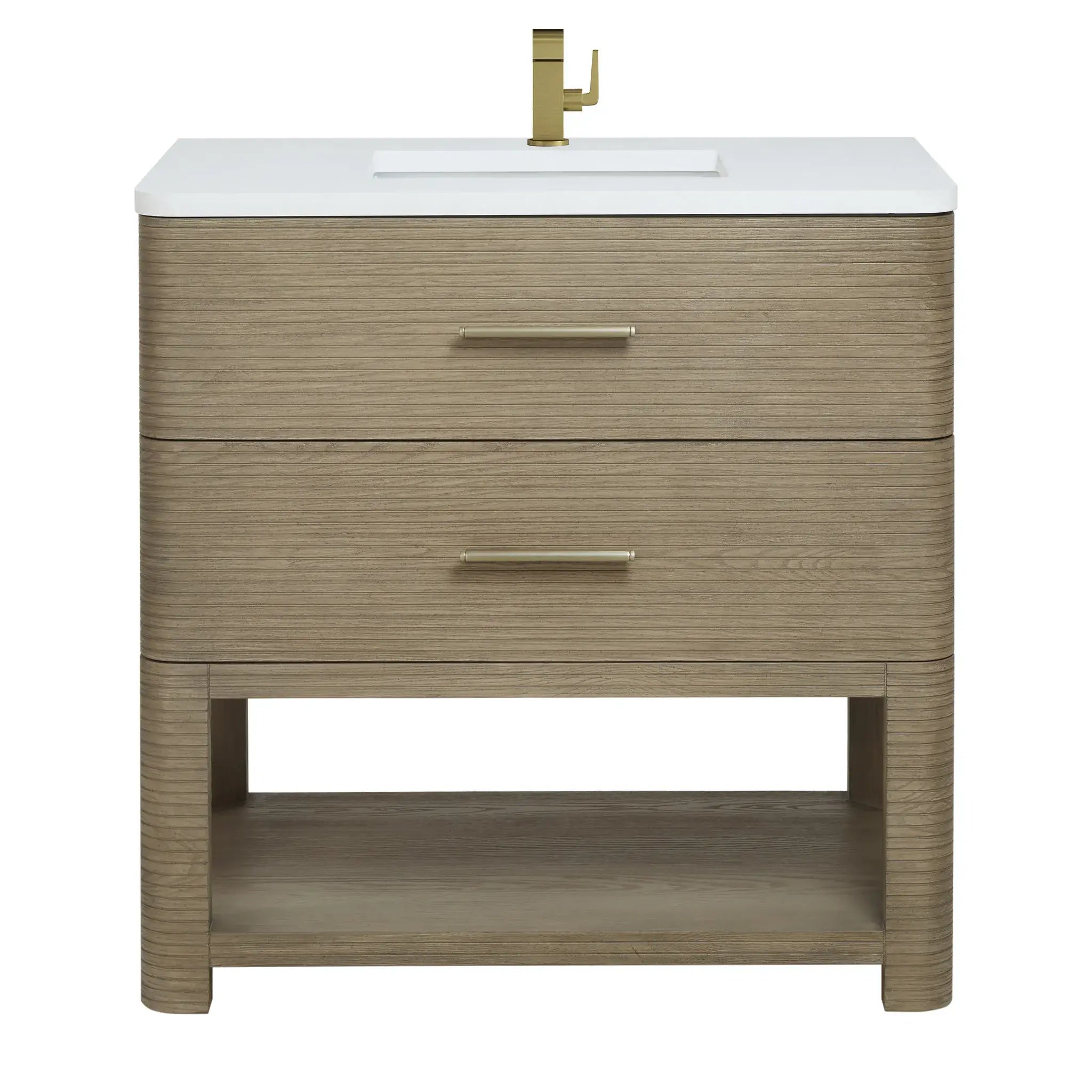 36" Lucian Single Vanity in Pebble Oak-White Zeus Silestone-Single Hole image