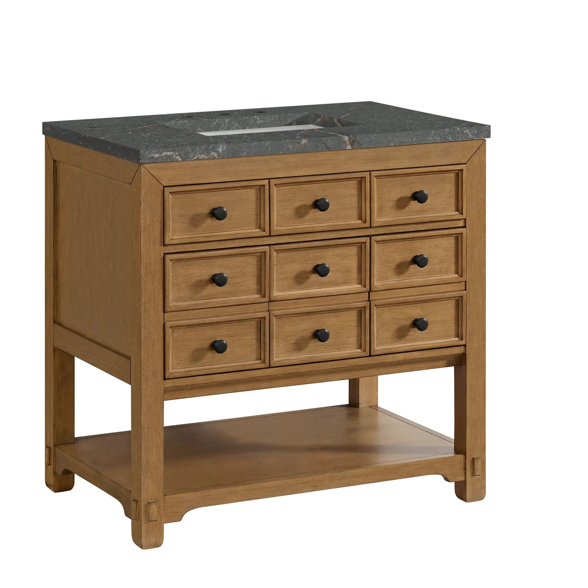 36" Malibu Single Vanity in Amber Birch-Parisien Bleu Silestone-8" Widespread image 9