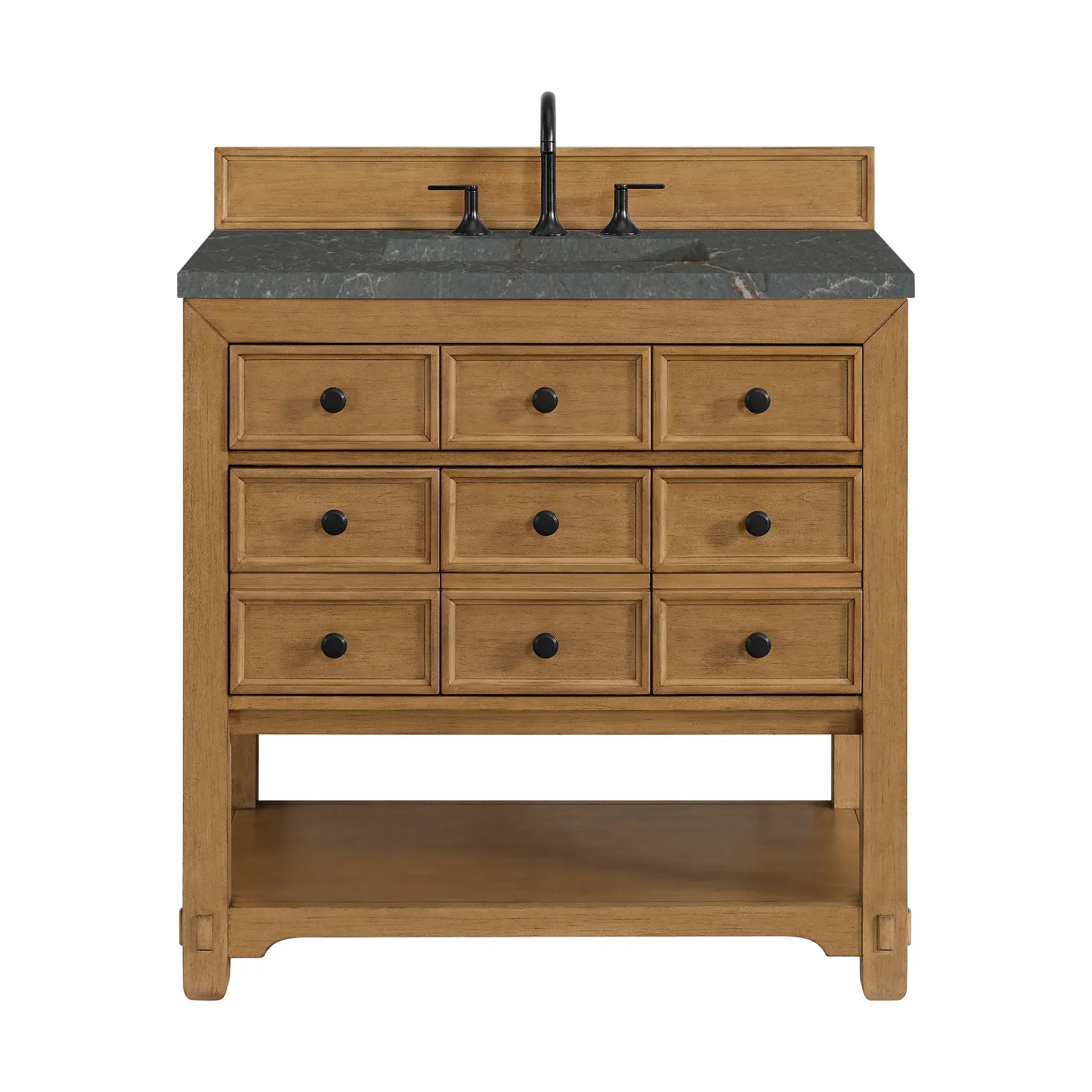 36" Malibu Single Vanity in Amber Birch-Parisien Bleu Silestone-8" Widespread image