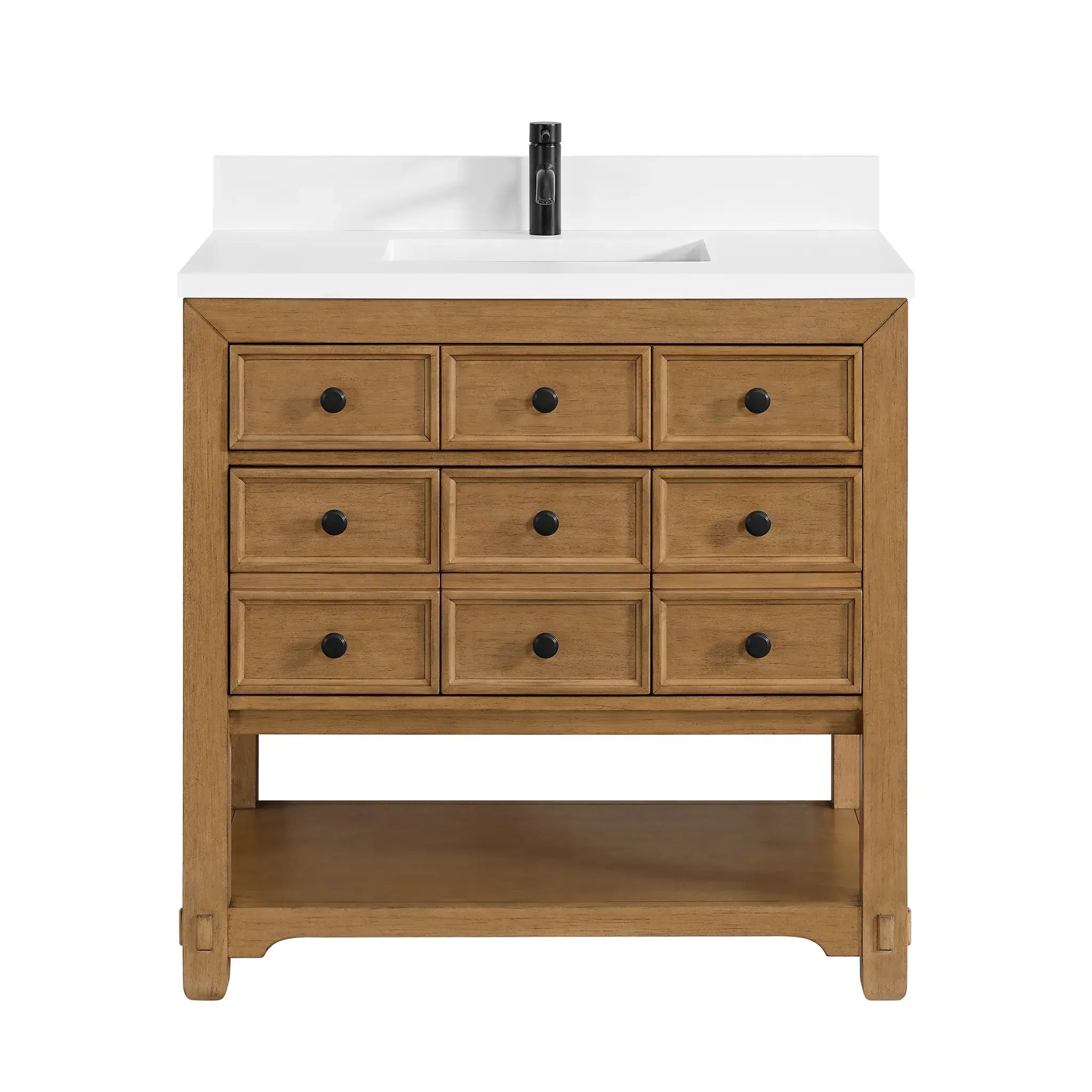 36" Malibu Single Vanity in Amber Birch-White Zeus Silestone & Backsplash-Single Hole image