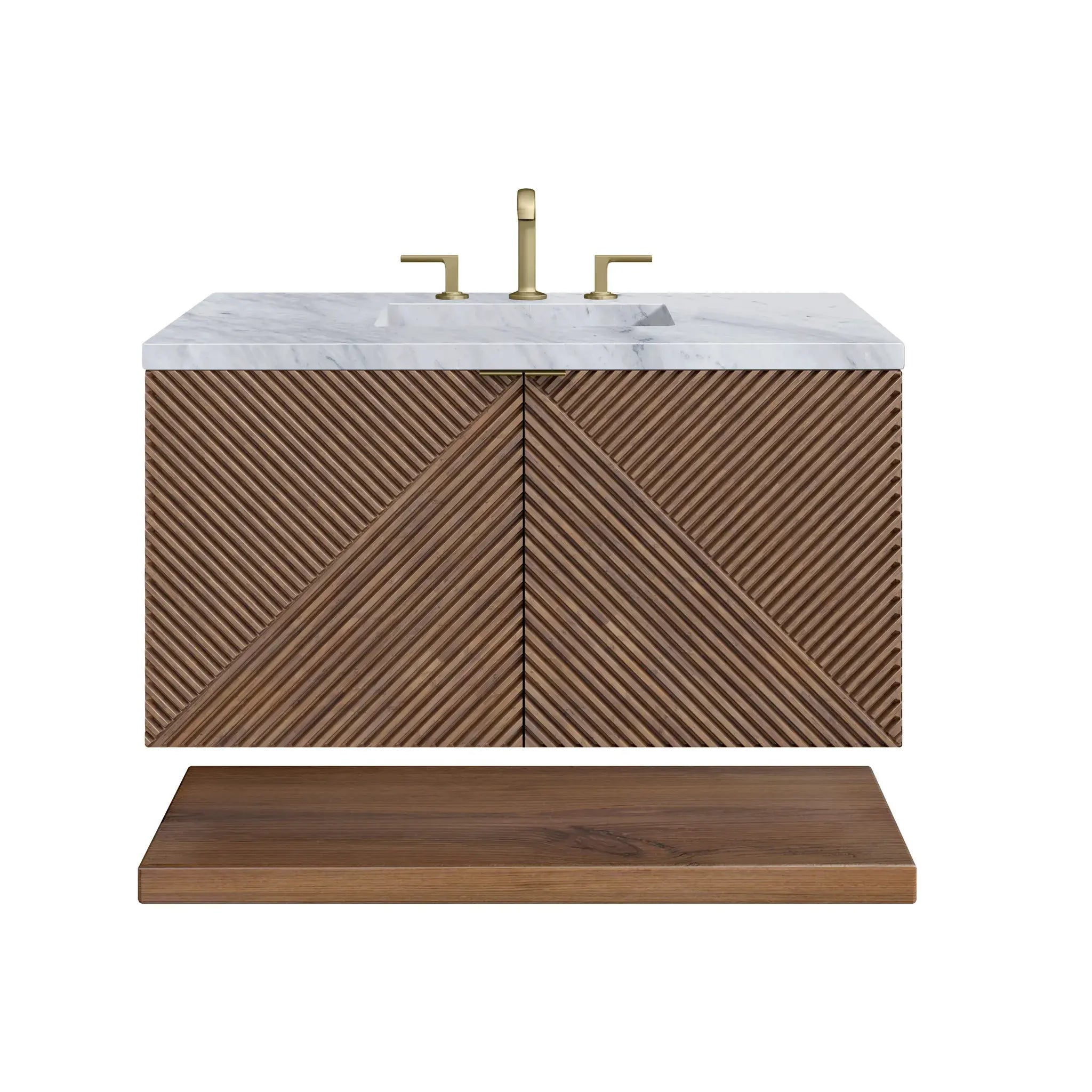 36" Marcello Single Vanity in Chestnut-Carrara White Marble-8" Widespread image 1