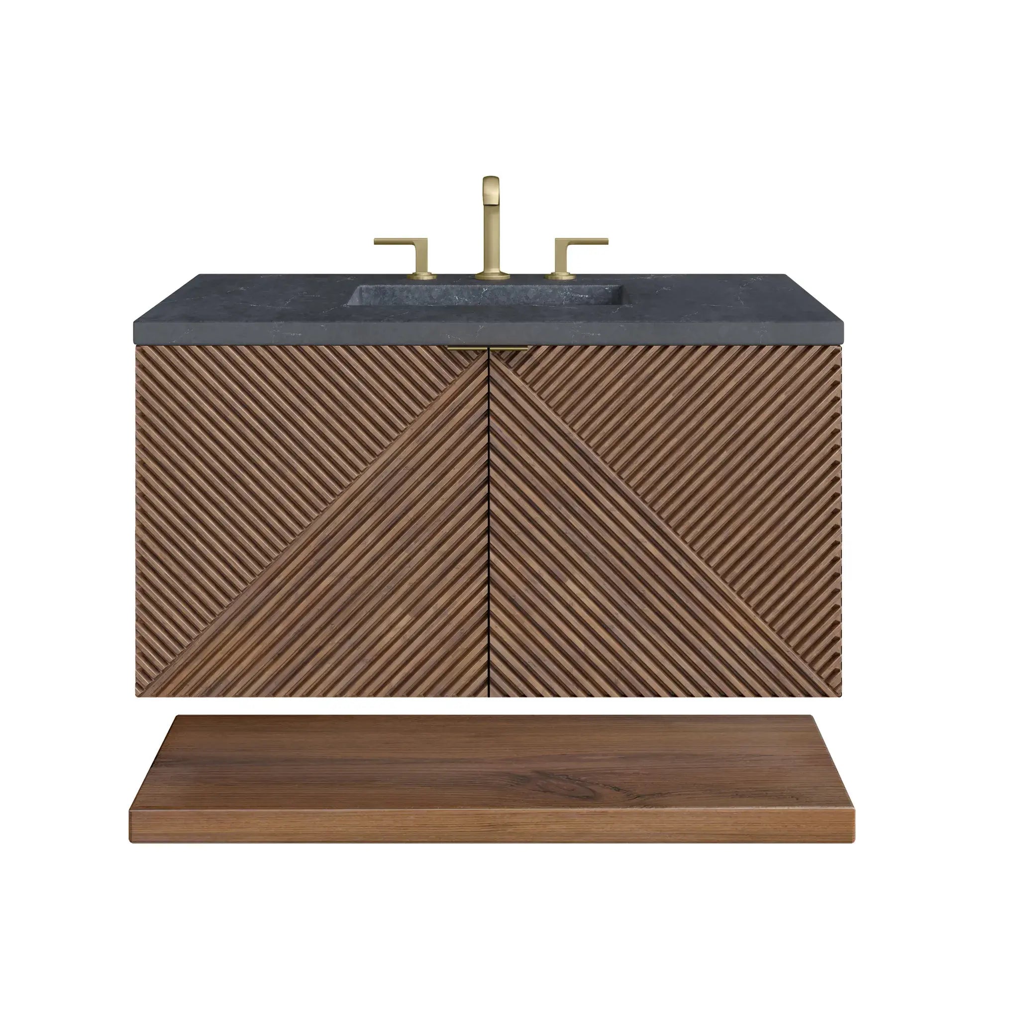 36" Marcello Single Vanity in Chestnut-Charcoal Soapstone Silestone-8" Widespread image 1