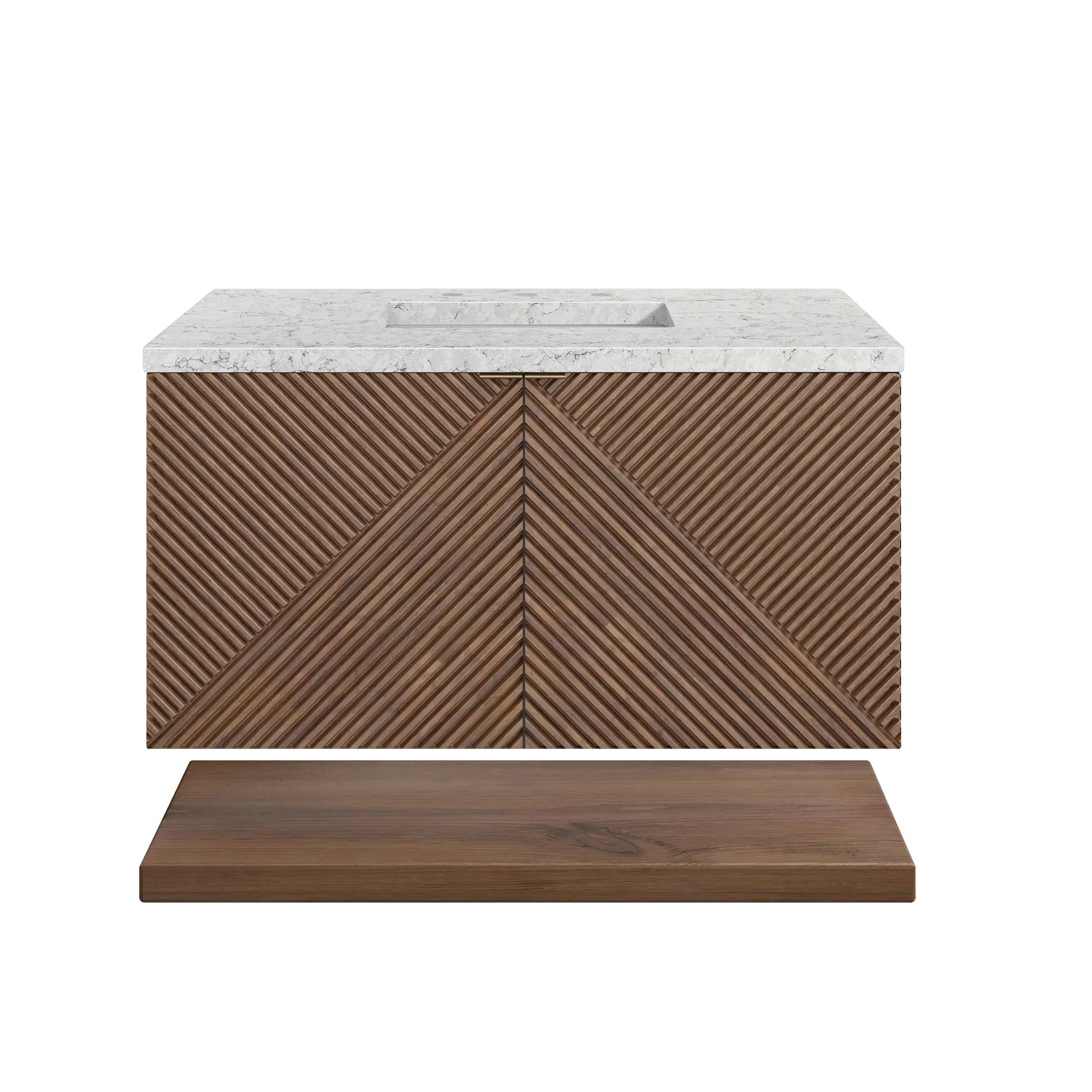 36" Marcello Single Vanity in Chestnut-Eternal Jasmine Pearl Silestone-8" Widespread image