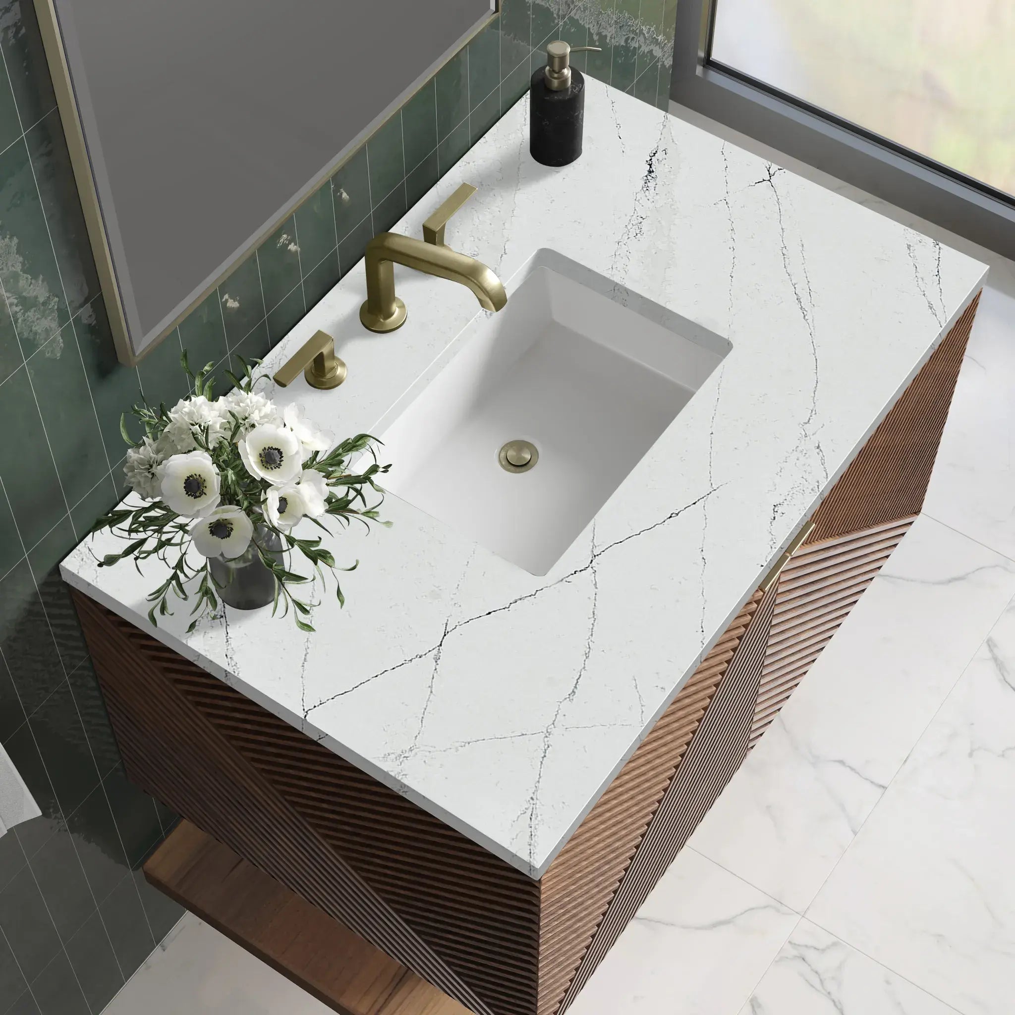 36" Marcello Single Vanity in Chestnut-Ethereal Noctis Silestone-8" Widespread image 4