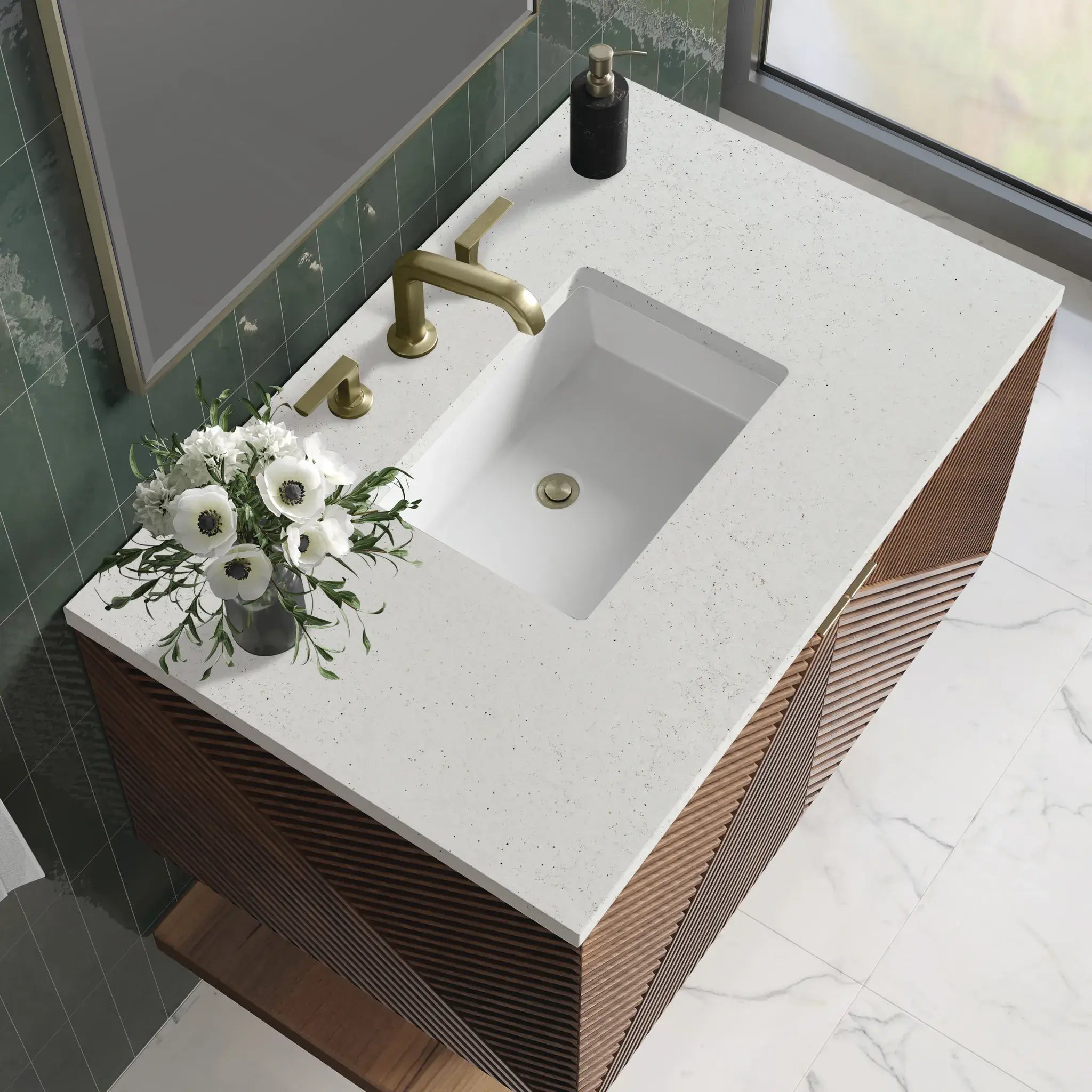 36" Marcello Single Vanity in Chestnut-Lime Delight Silestone-8" Widespread image 3