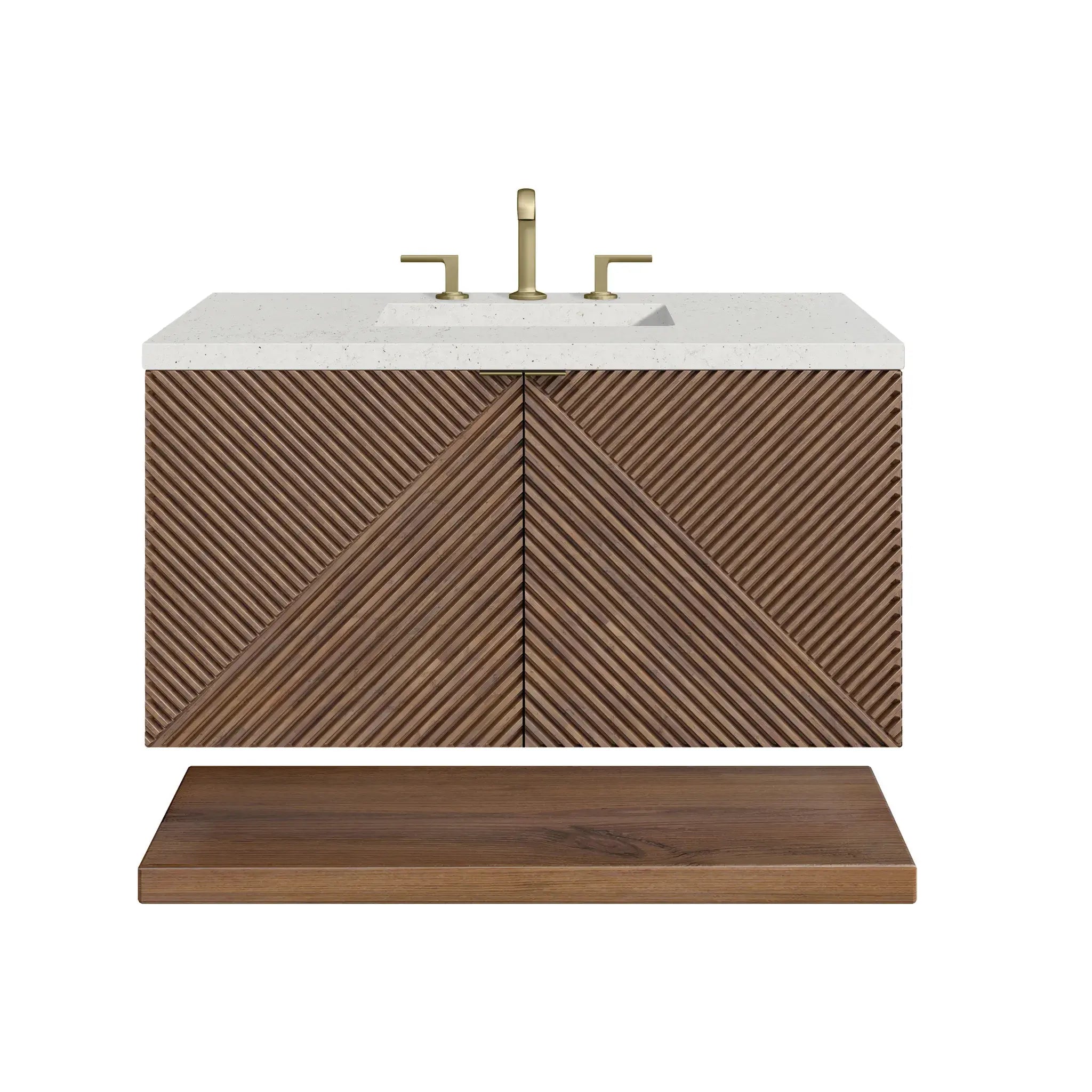 36" Marcello Single Vanity in Chestnut-Lime Delight Silestone-8" Widespread image