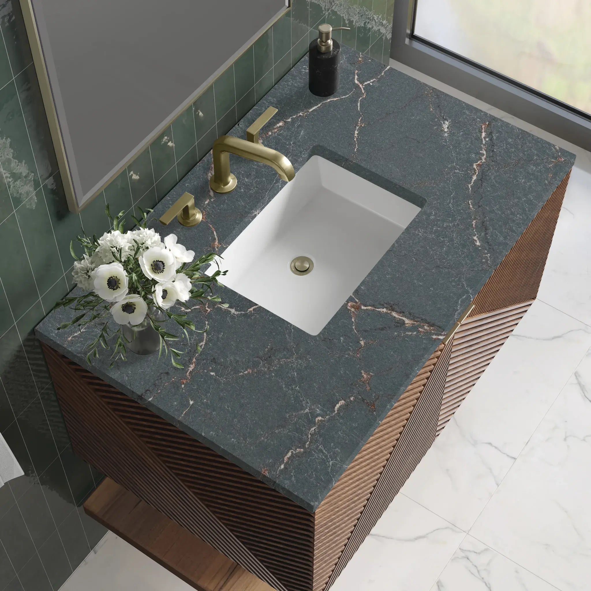 36" Marcello Single Vanity in Chestnut-Parisien Bleu Silestone-8" Widespread image 3