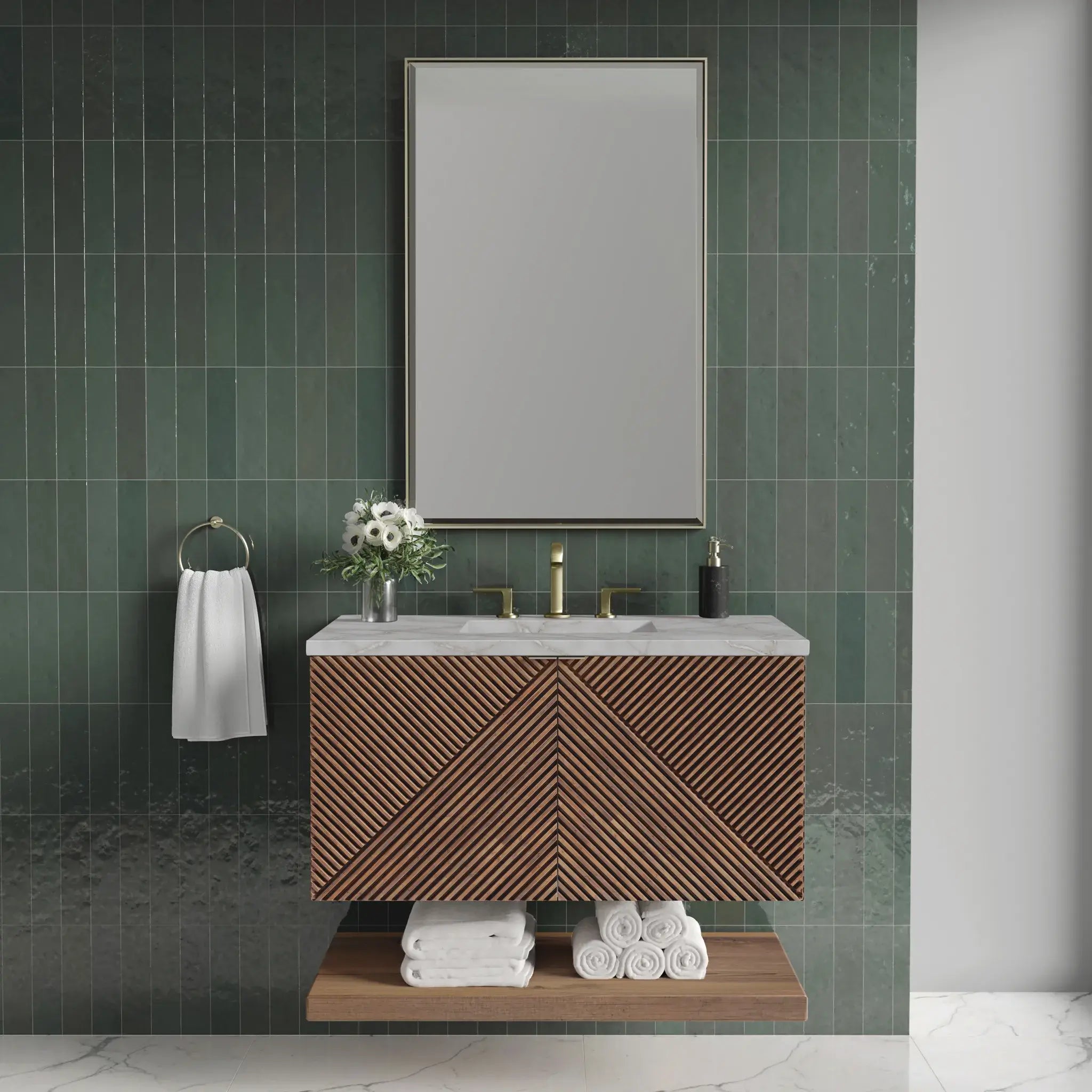 36" Marcello Single Vanity in Chestnut-Victorian Silver Silestone-8" Widespread image 1